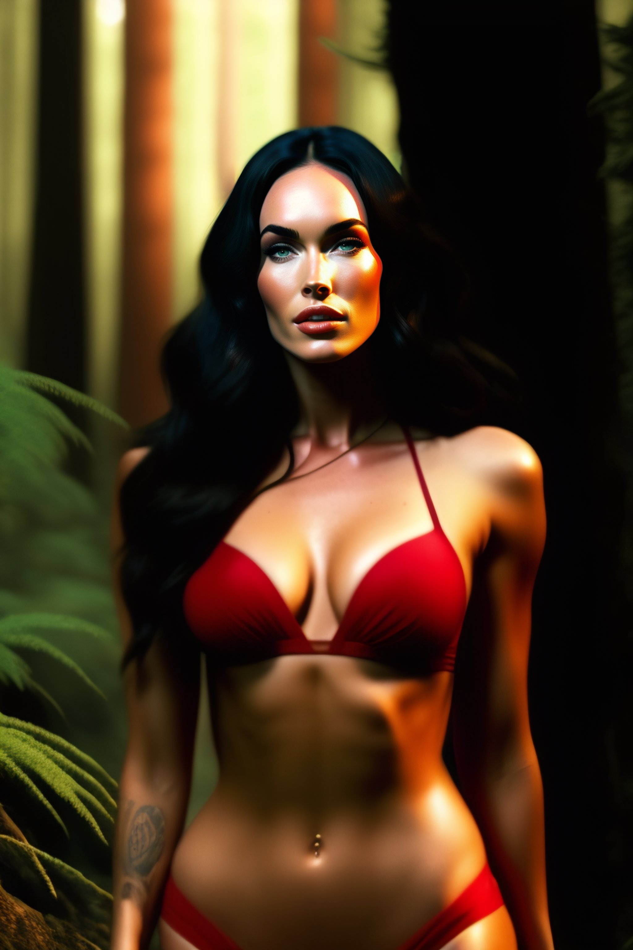 Lexica Megan Fox Wearing Red Bikini In The Forest