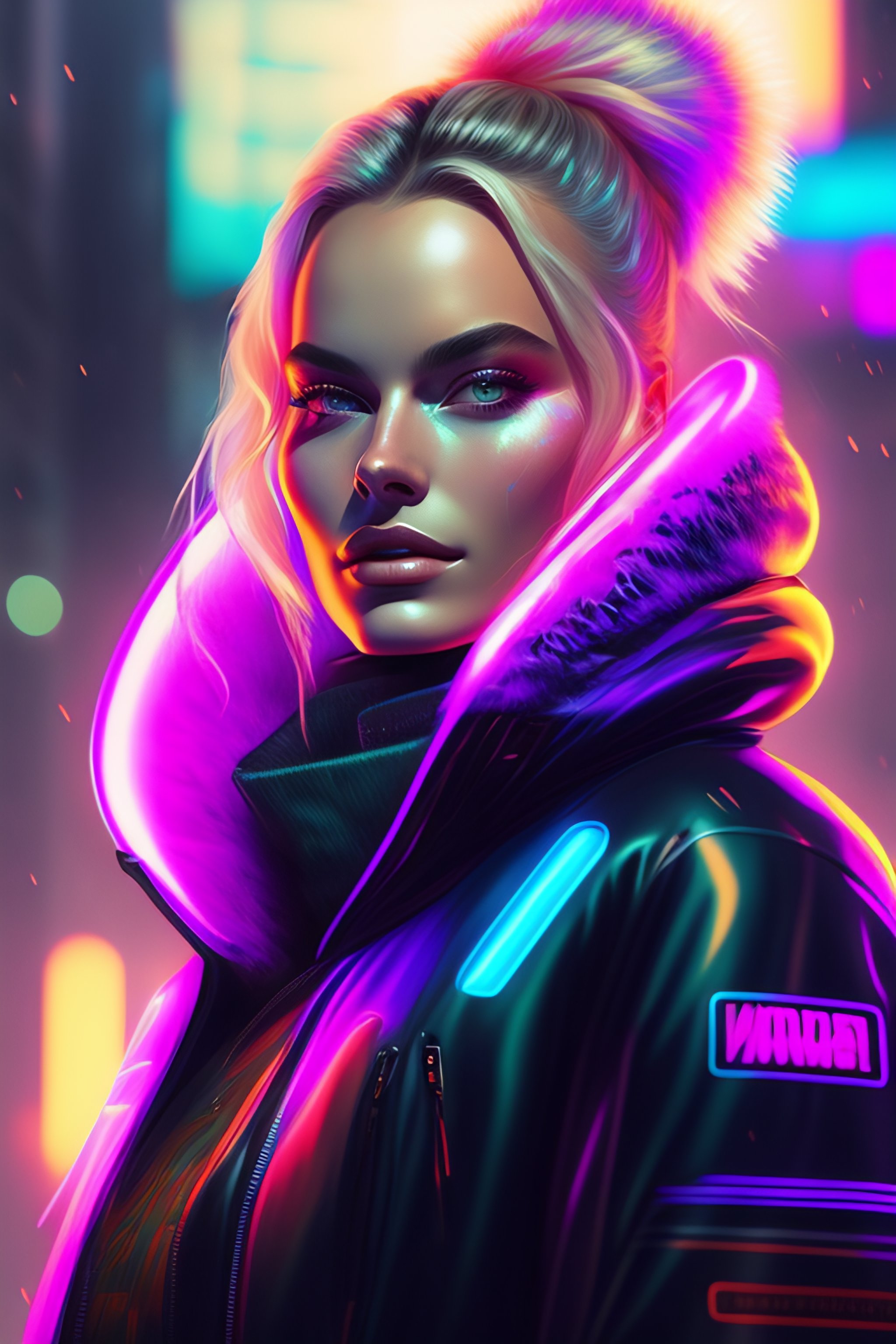 Lexica - Detailed margot robbie portrait neon operator girl cyberpunk ...