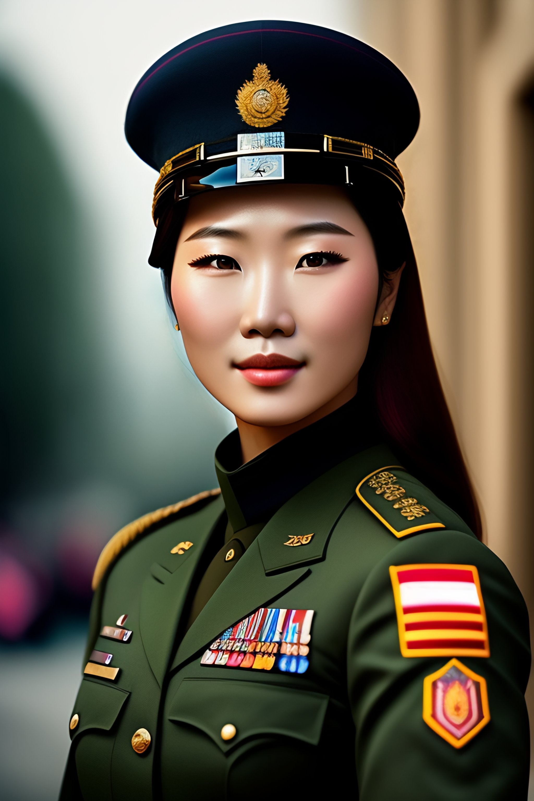 Lexica A beautiful South Korea woman on soldier uniform with name Castro.