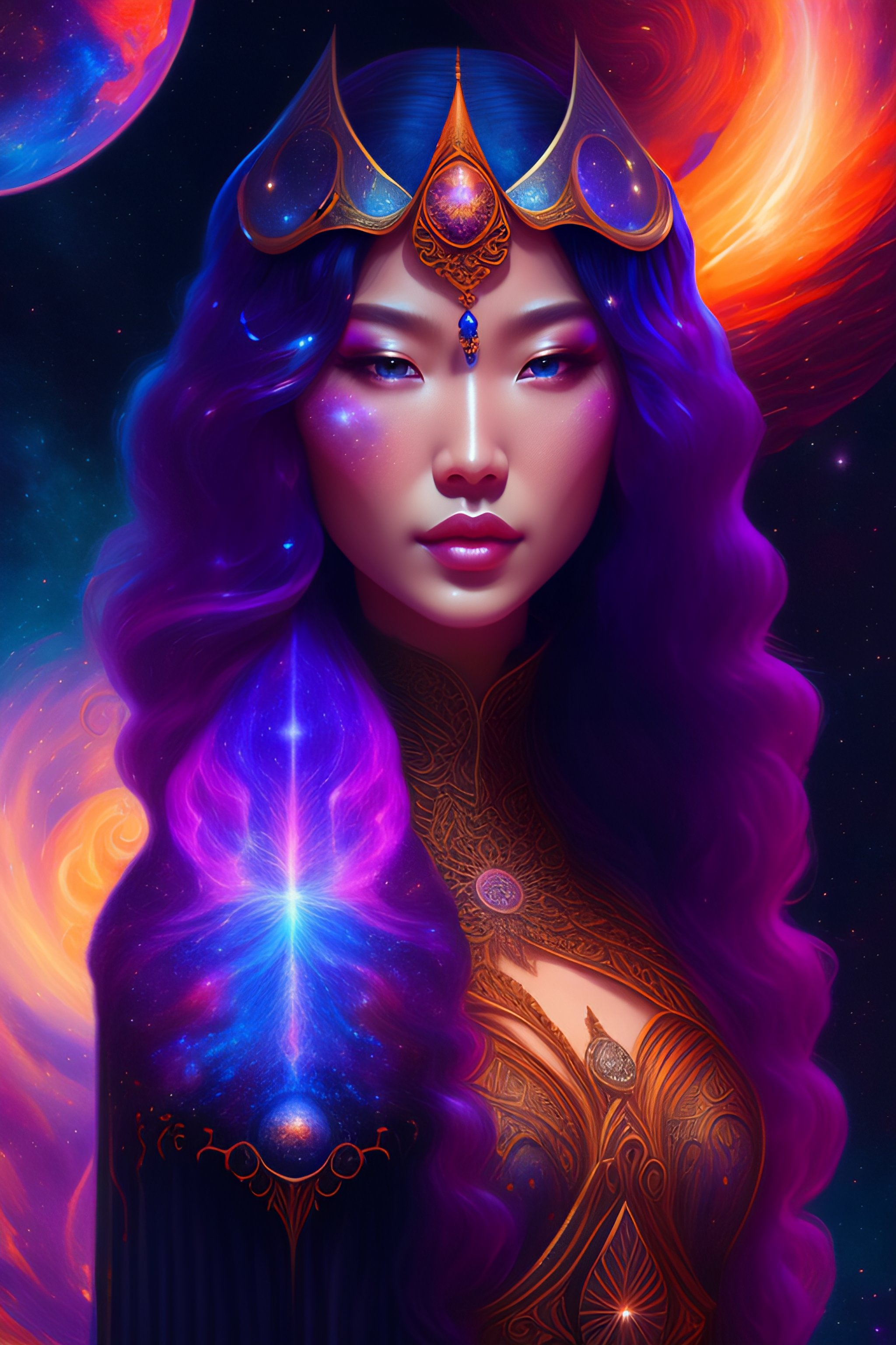 Lexica - Cosmic sorceress, nebulas, galactic, Concept art portrait by ...