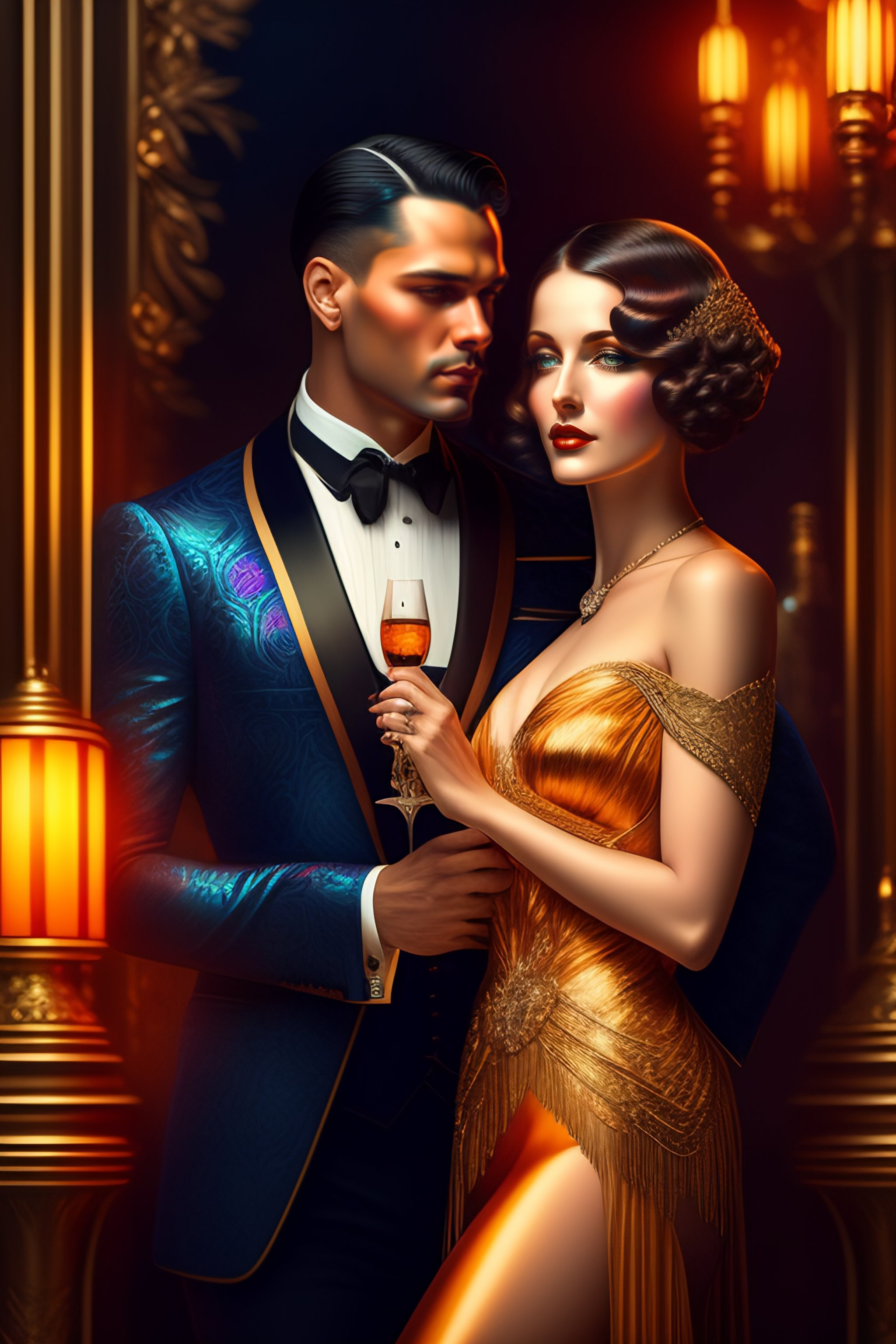 Lexica - A beautiful classy partying couple, dimly lit upscale 1920s ...