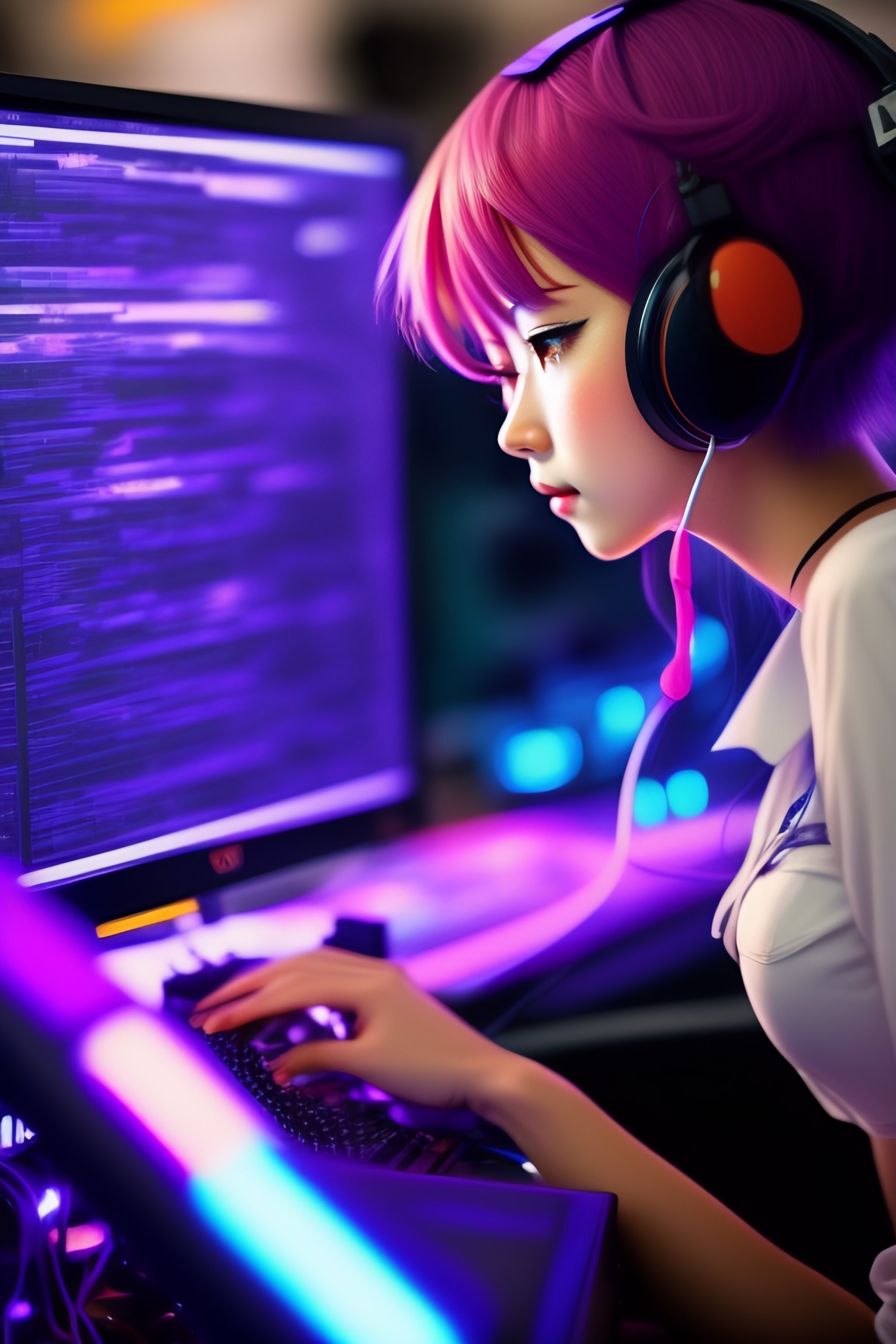 Lexica - Anime girl programming at a computer lofi