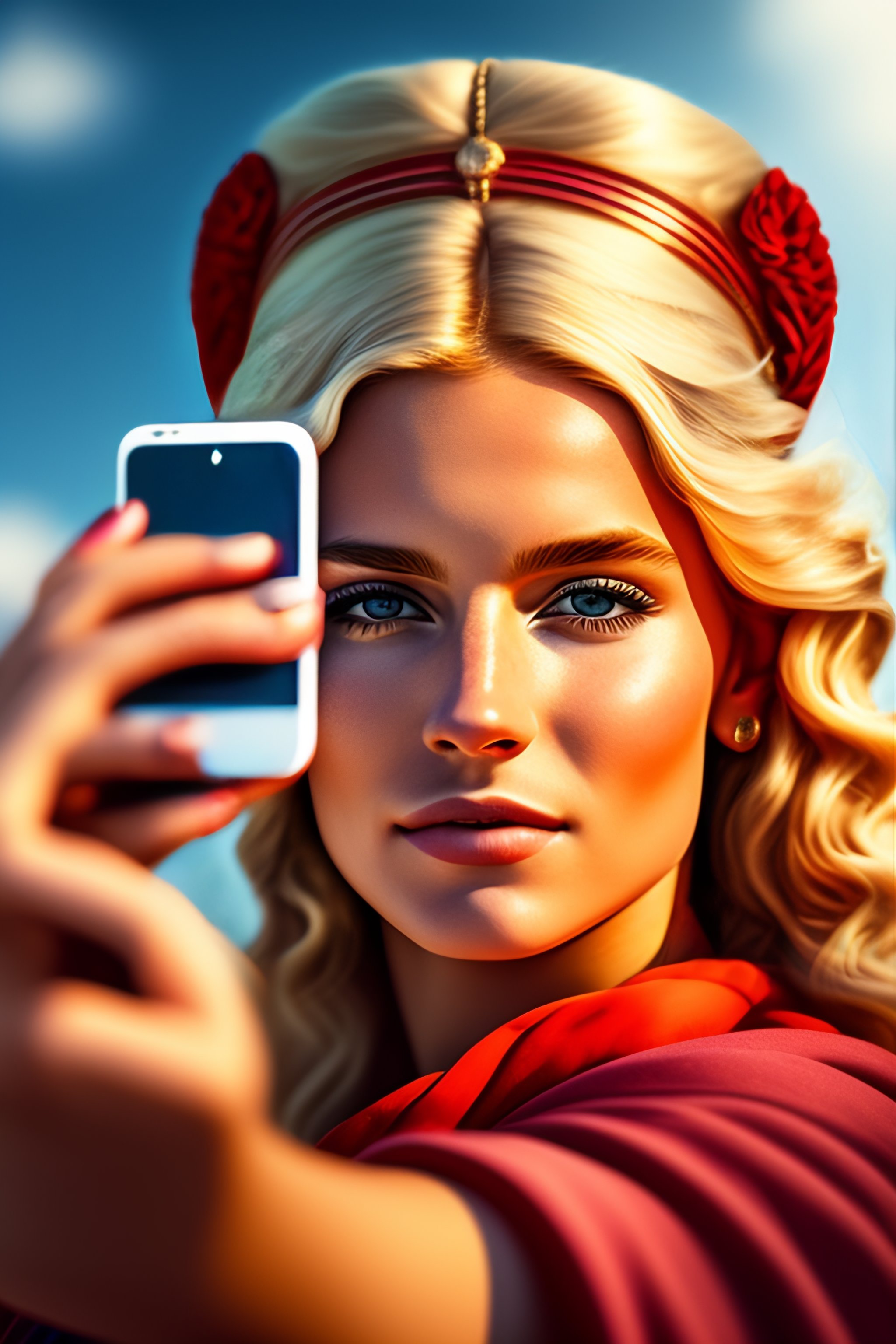 Lexica - Portrait of a young blond roman girl taking a selfie with an ...