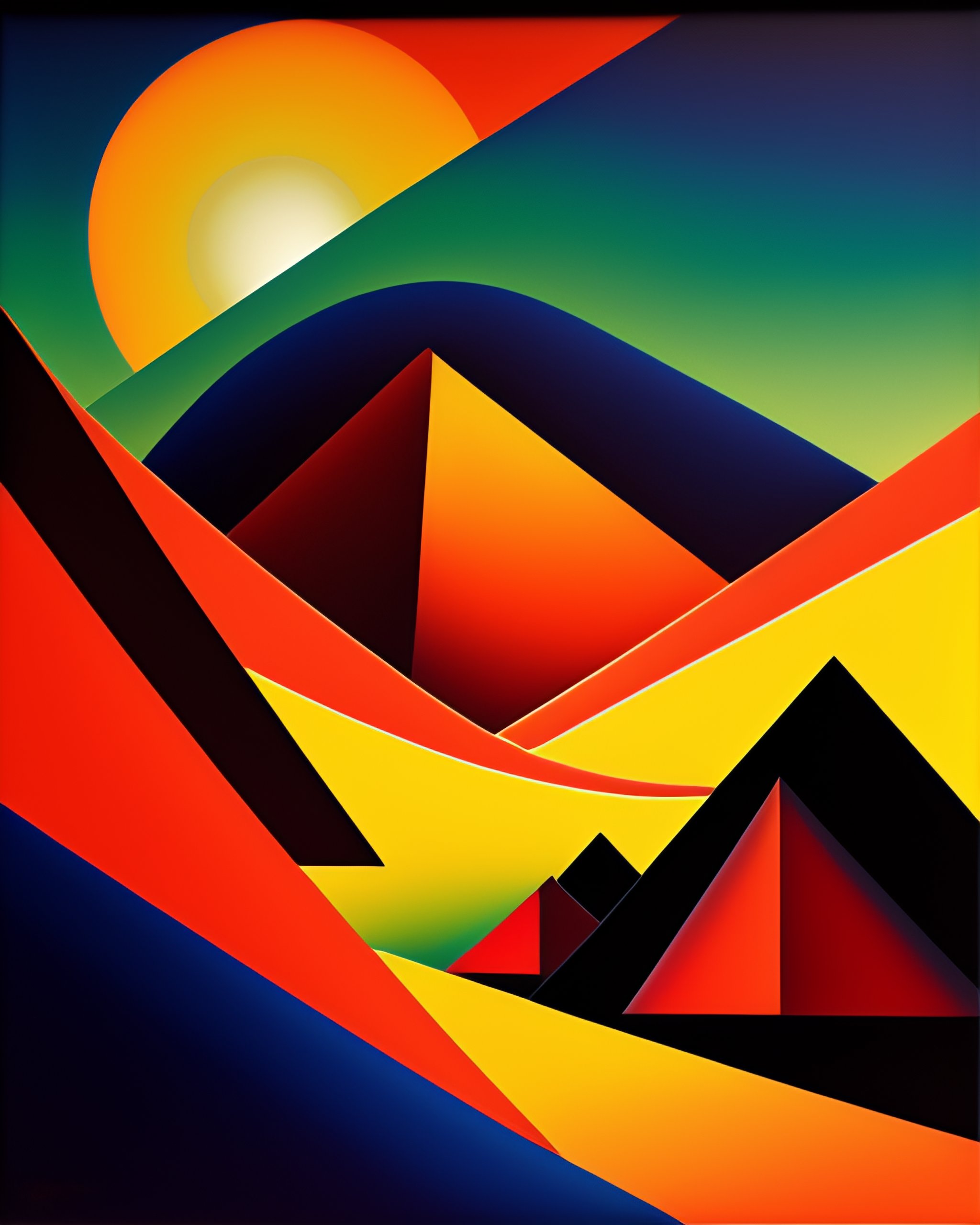 Lexica - A sunset on the mountain, cubism