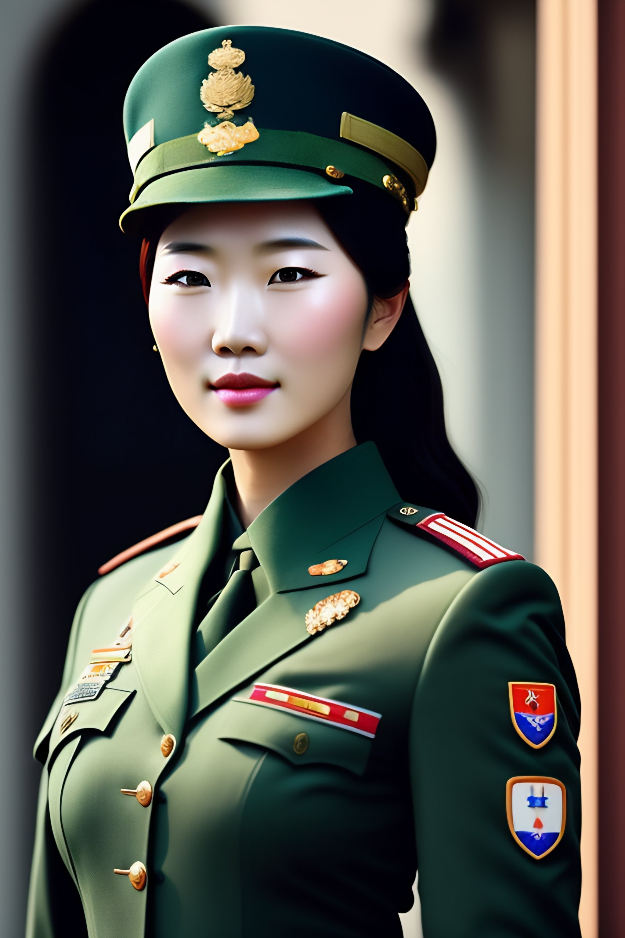 Lexica - A beautiful South Korea woman on soldier uniform with name Castro.