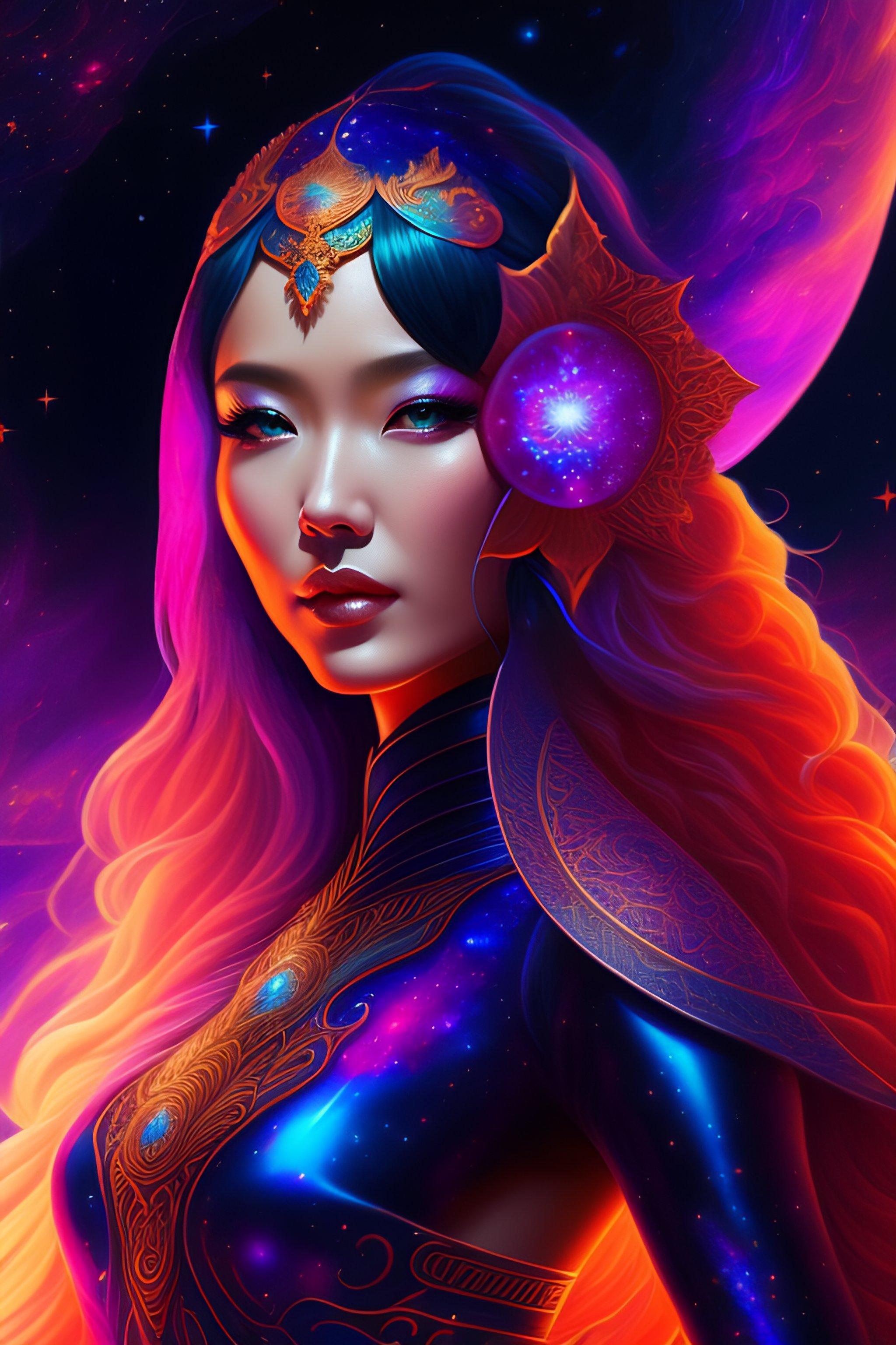 Lexica - Cosmic sorceress, nebulas, galactic, Concept art portrait by ...