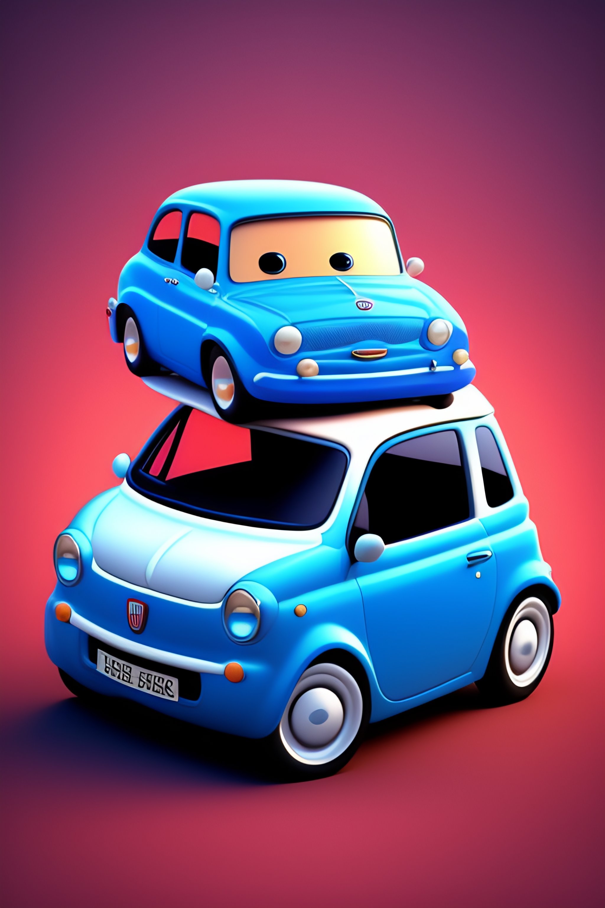 Lexica - A 3d blue cartoon fiat car smiling, fantasy, cute, dreamlike ...