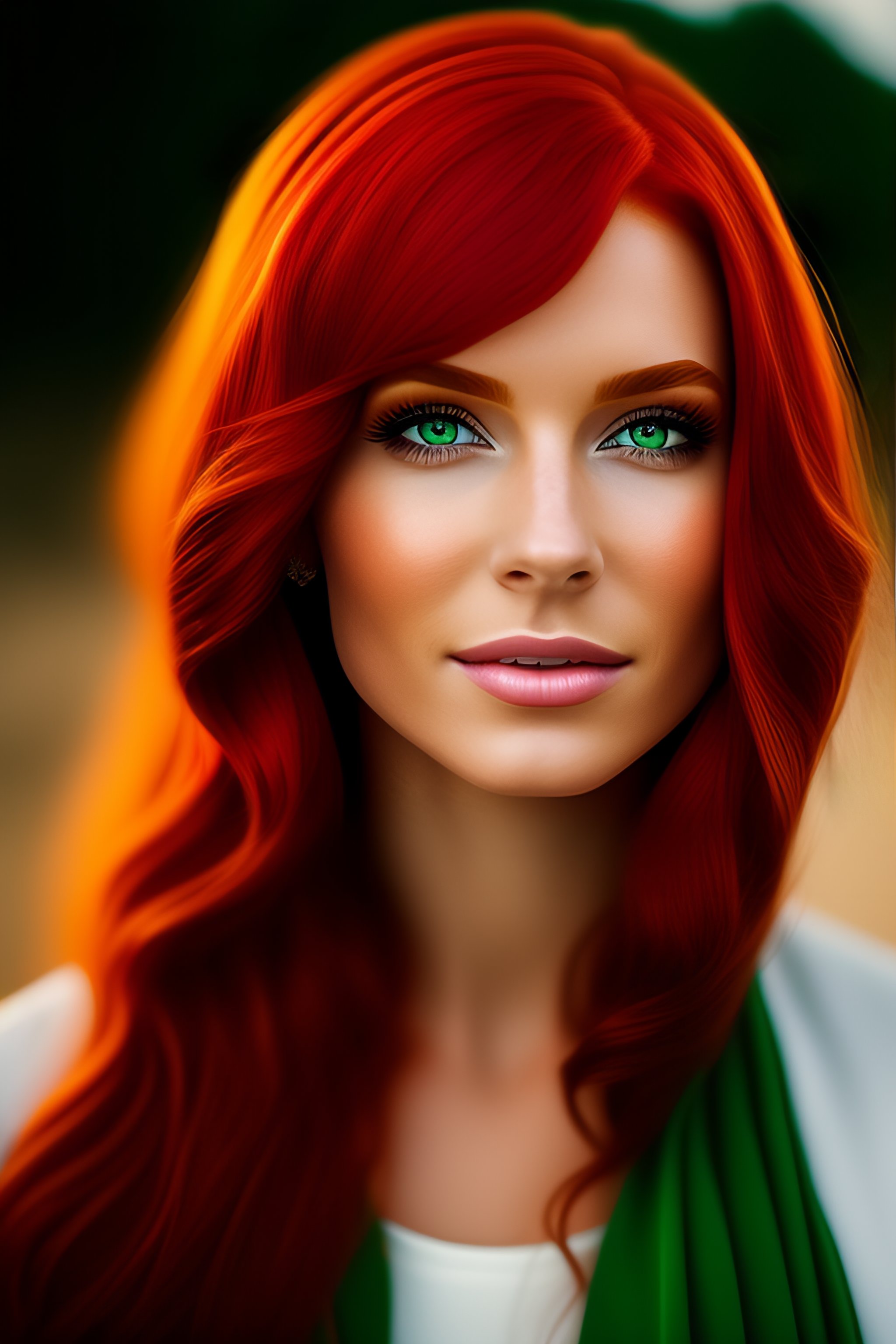 Lexica A girl with red hair and green eyes