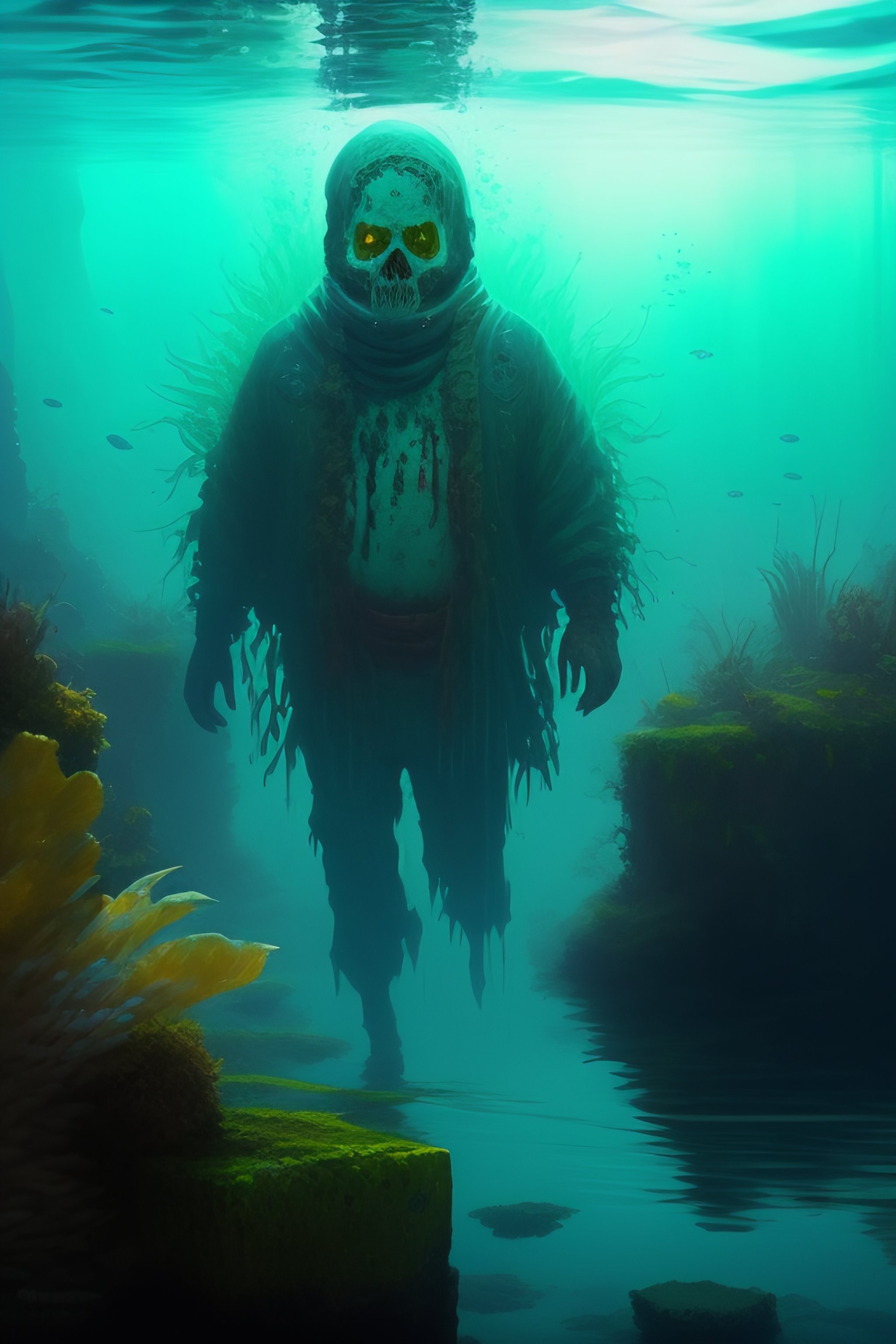 Lexica - Painting by greg rutkowski of a minecraft drowned zombie with ...