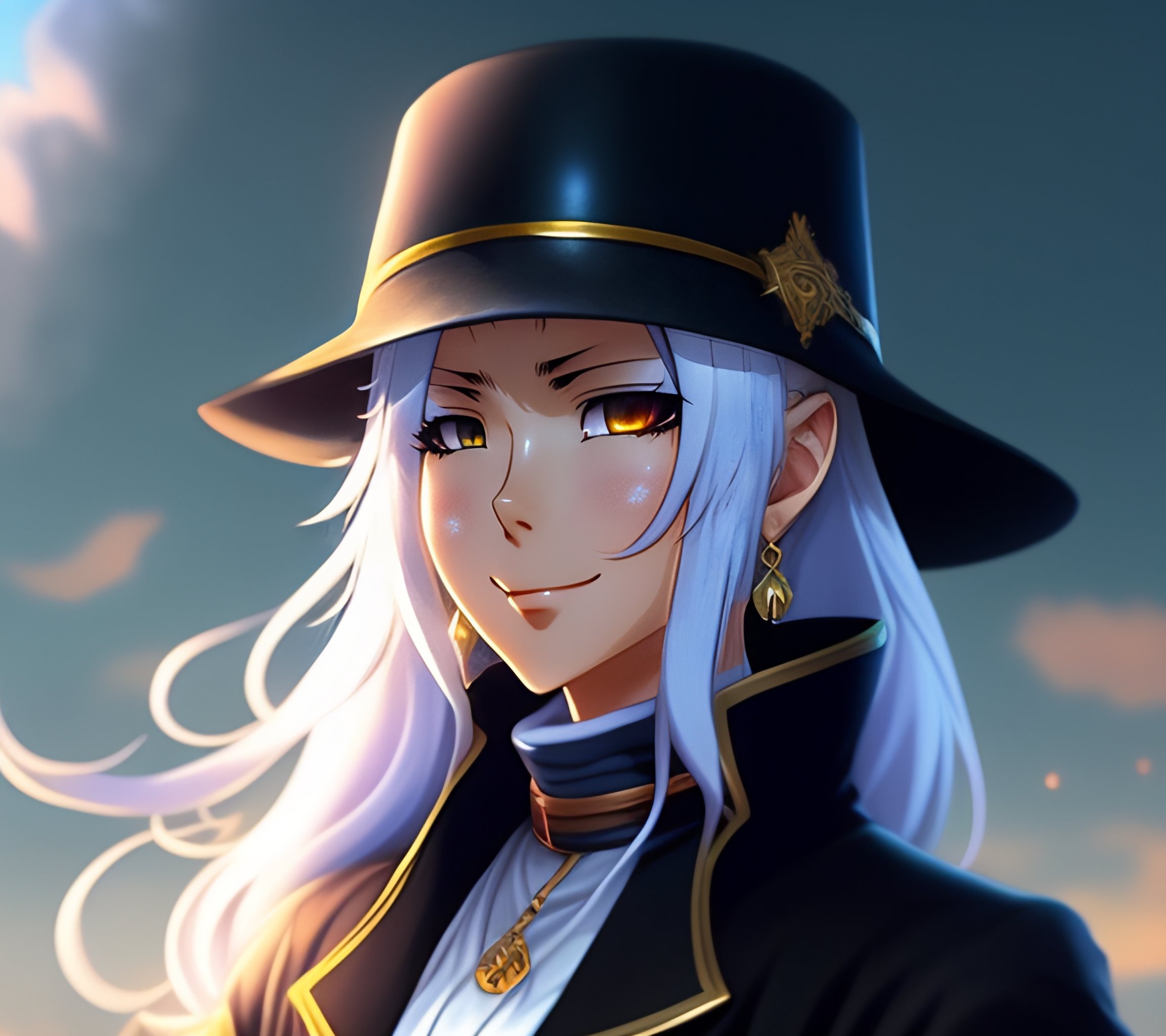 Lexica Anime Mage Black Mage Hat Silver Hair High Quality High Detail Teasing Smug