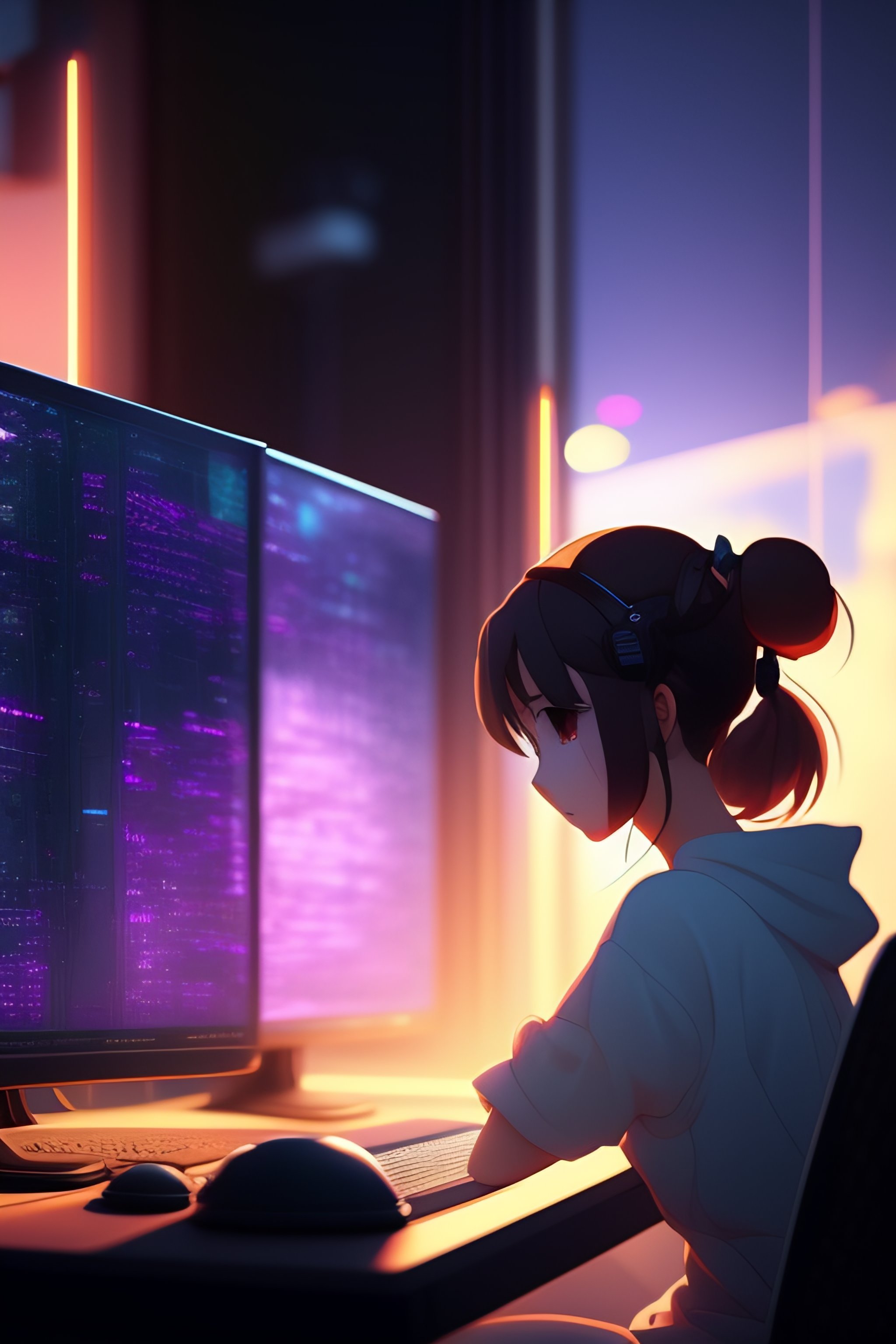 Lexica - Create a high resolution artwork of Anime Girl is programming ...