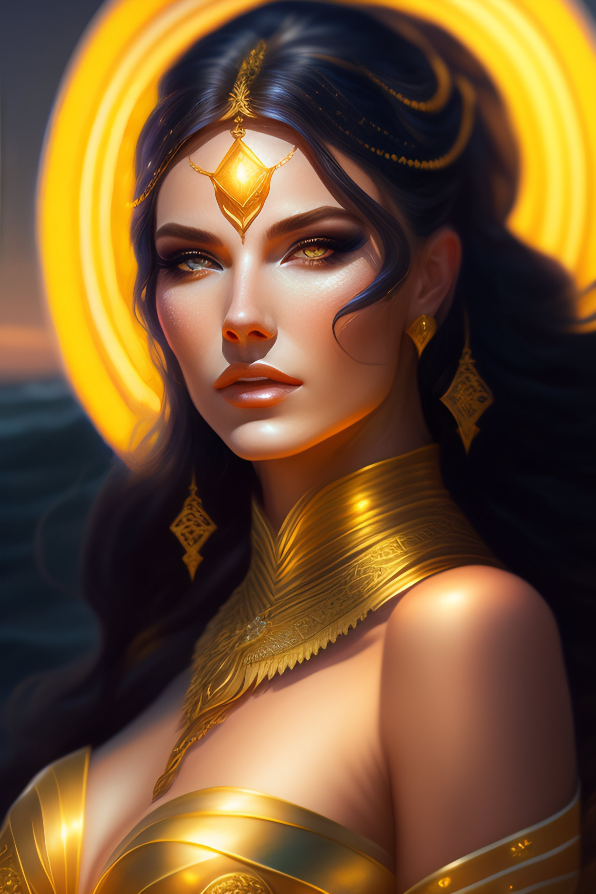 Lexica - A beautiful cinematic female sand goddess, golden dress, glow ...