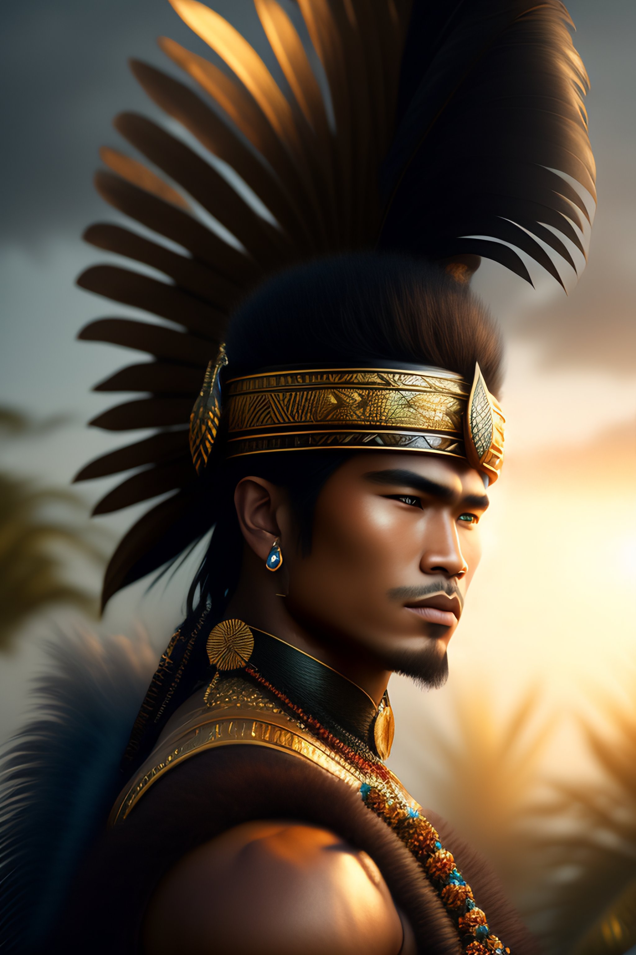 Lexica - Beautiful portrait depicted a polynesian ethnic group warlord ...