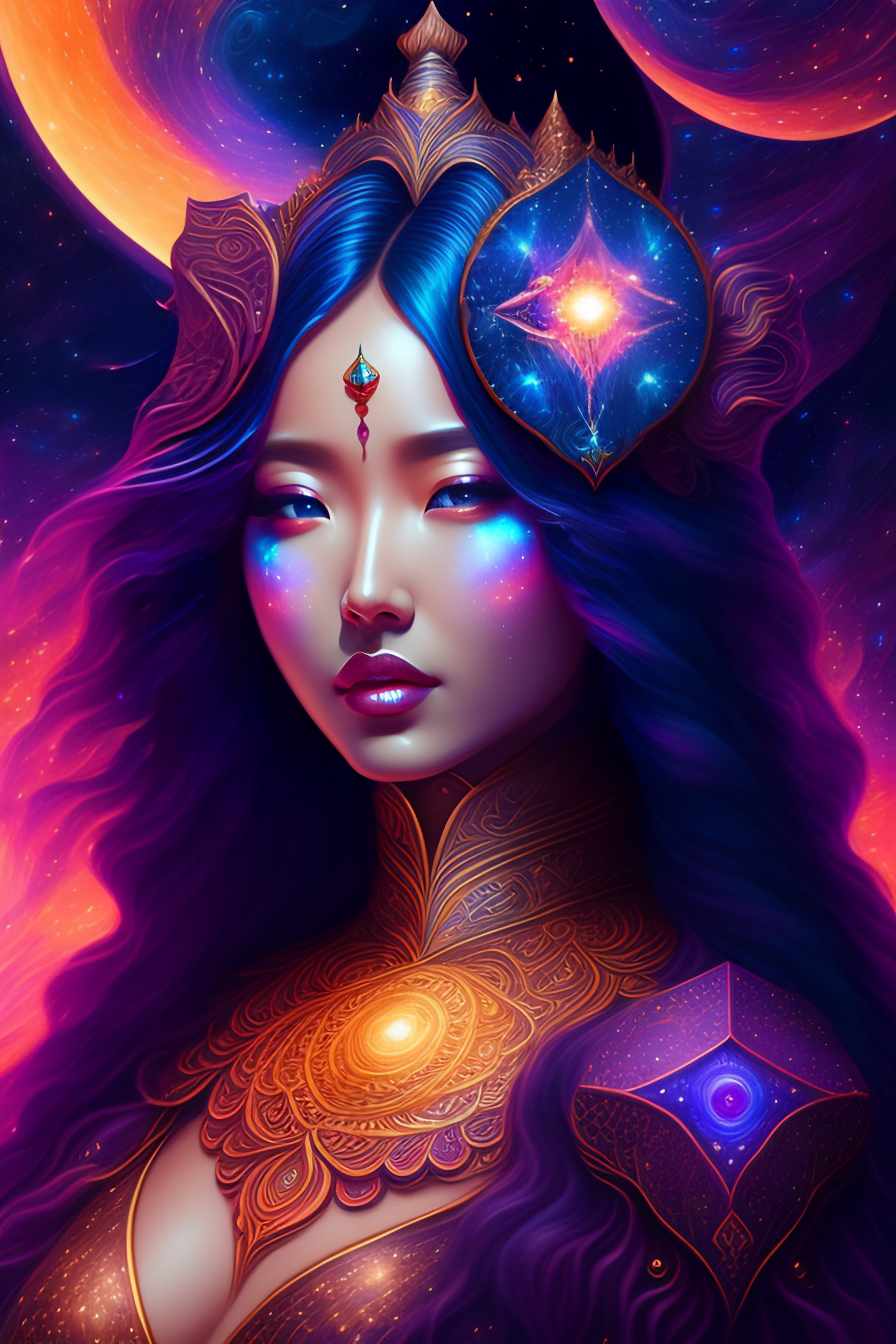 Lexica - Cosmic sorceress, nebulas, galactic, Concept art portrait by ...