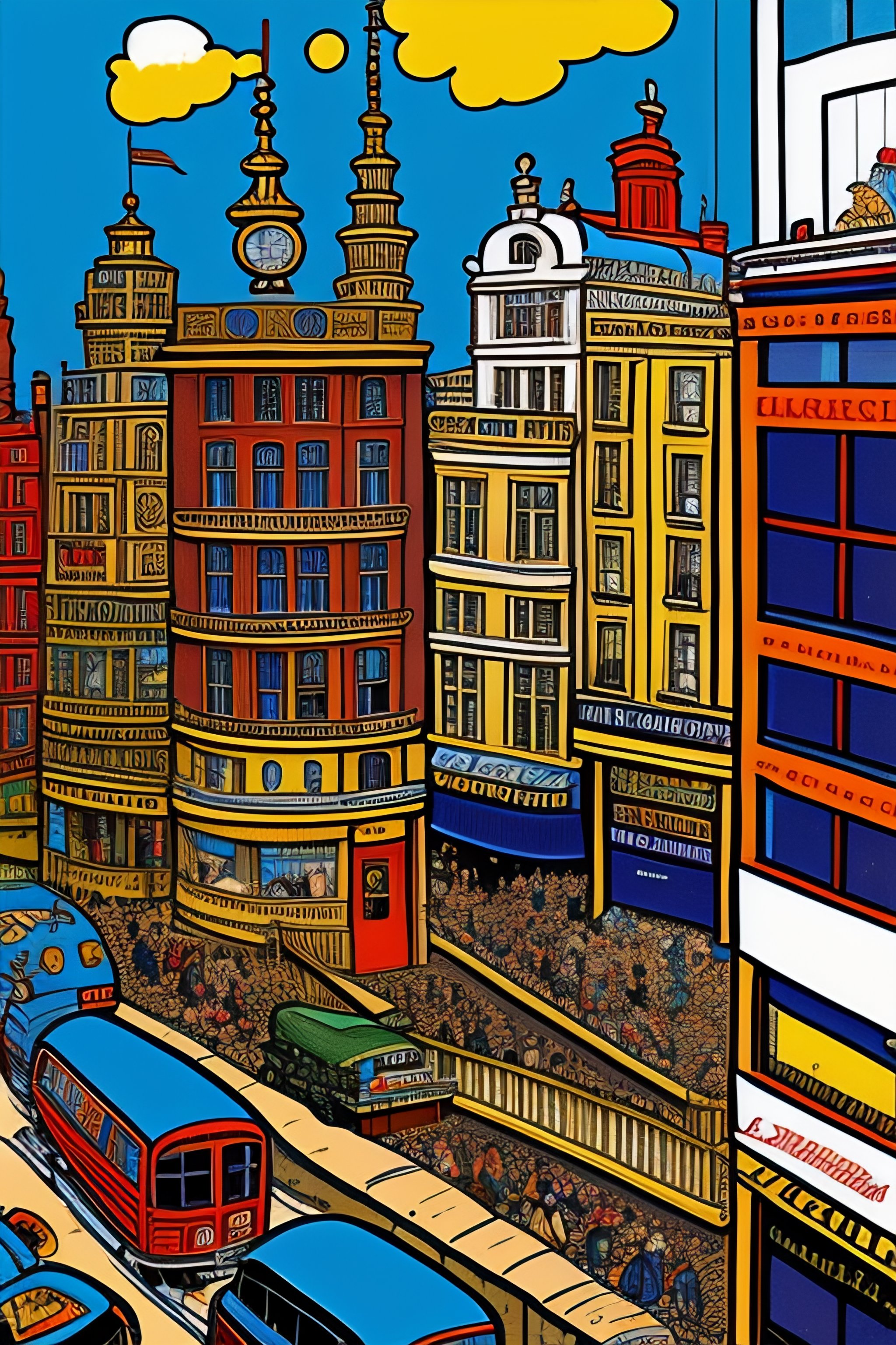 Lexica - Maximalist chaotic LOndon, birds eye view, illustrated by ...