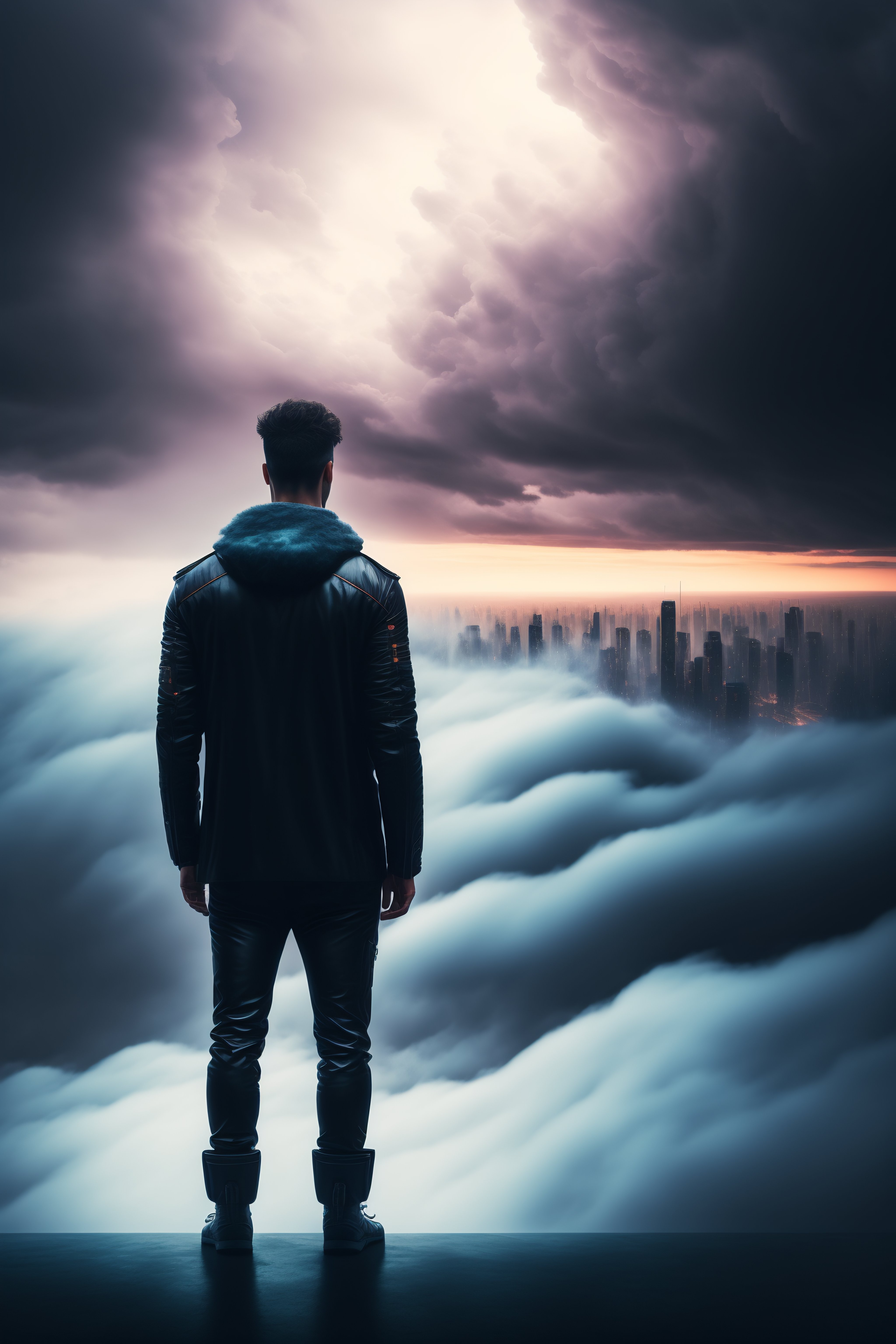 Lexica - Man standing on the edge of a skyscraper in a cyberpunk city ...