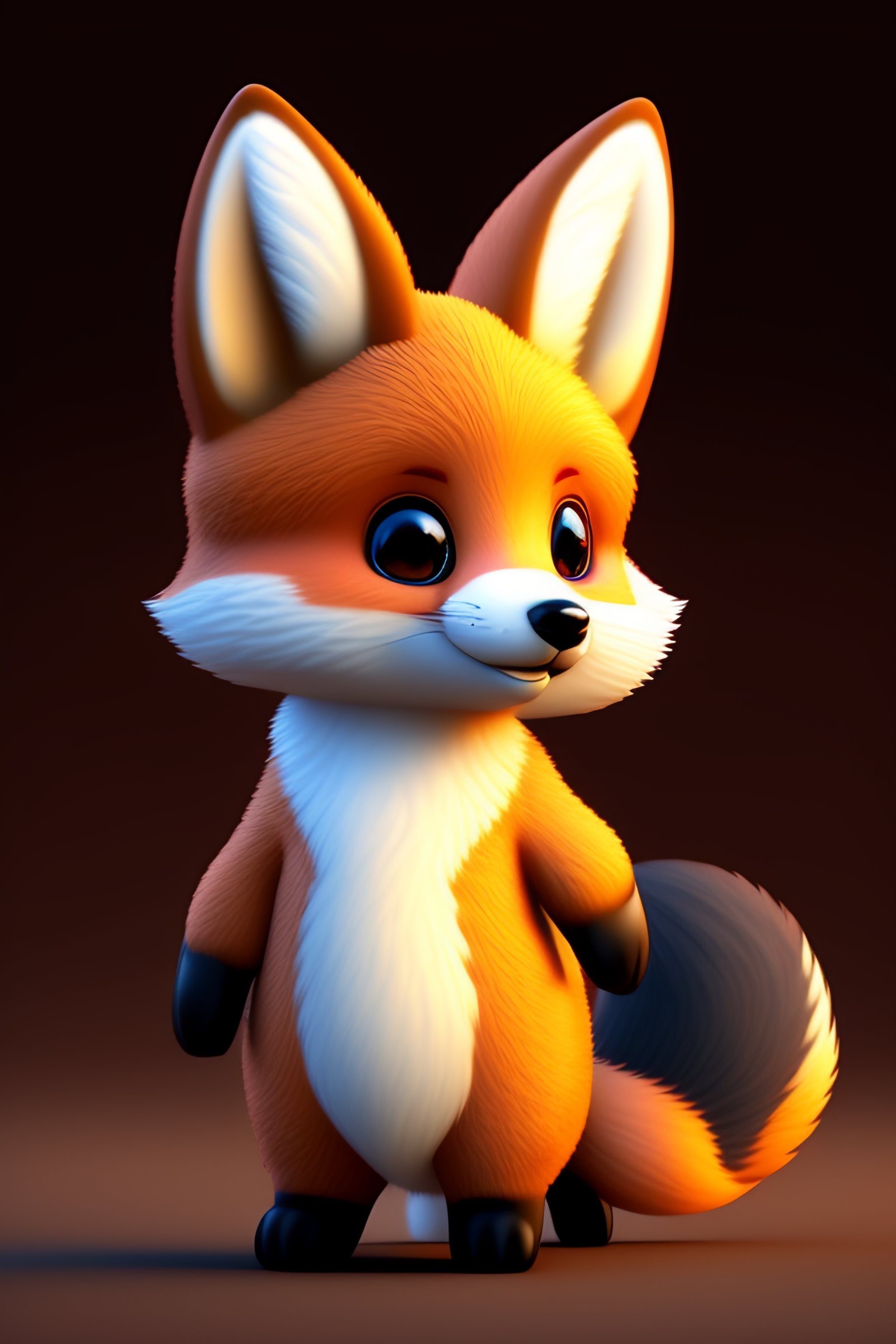 Lexica - 3d cartoon,cute fluffy fox with two ears and big eyes, higly  detailed , walking , smiling