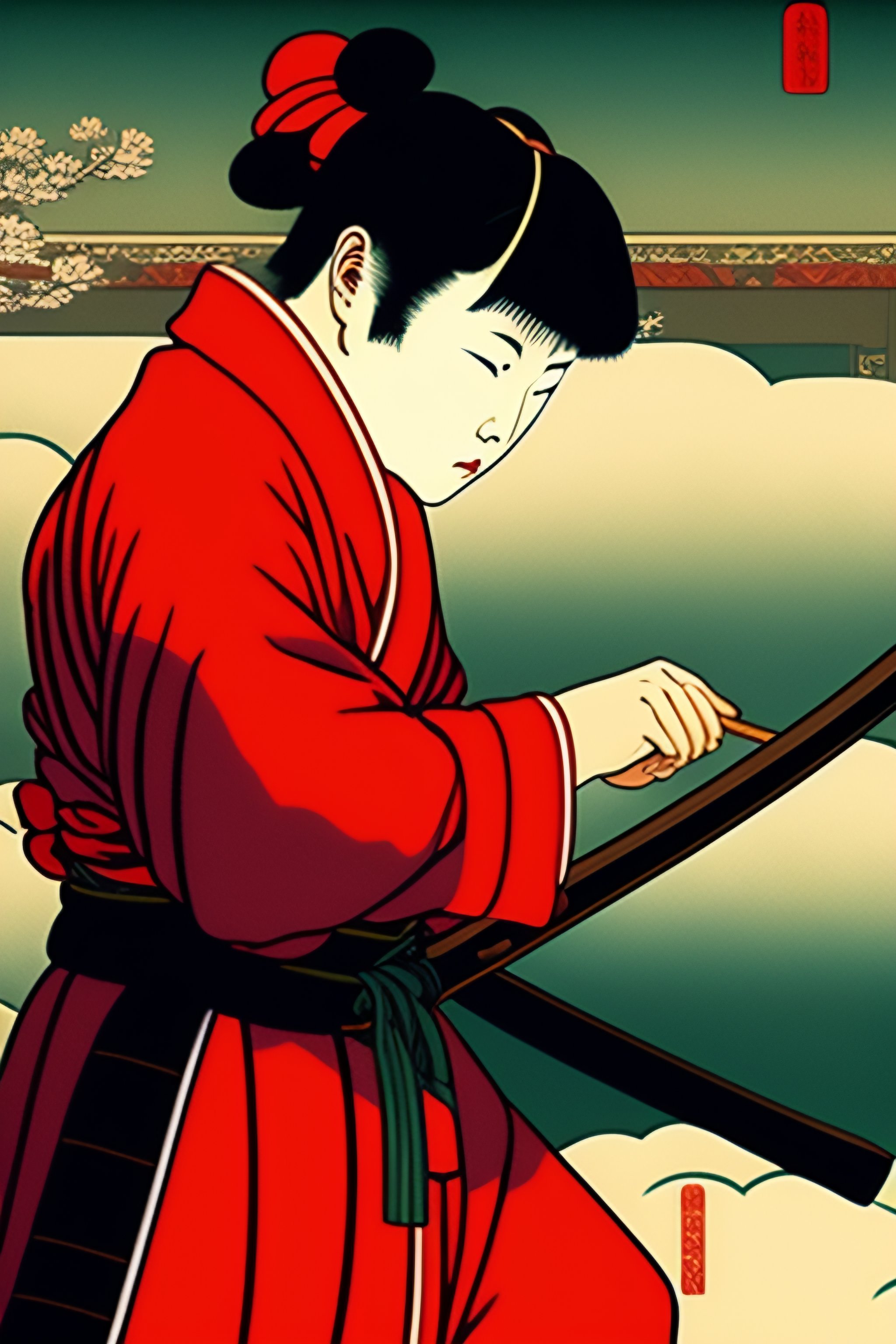 lexica-a-japanese-boy-learns-how-to-wield-a-katana-in-ukiyo-e-style