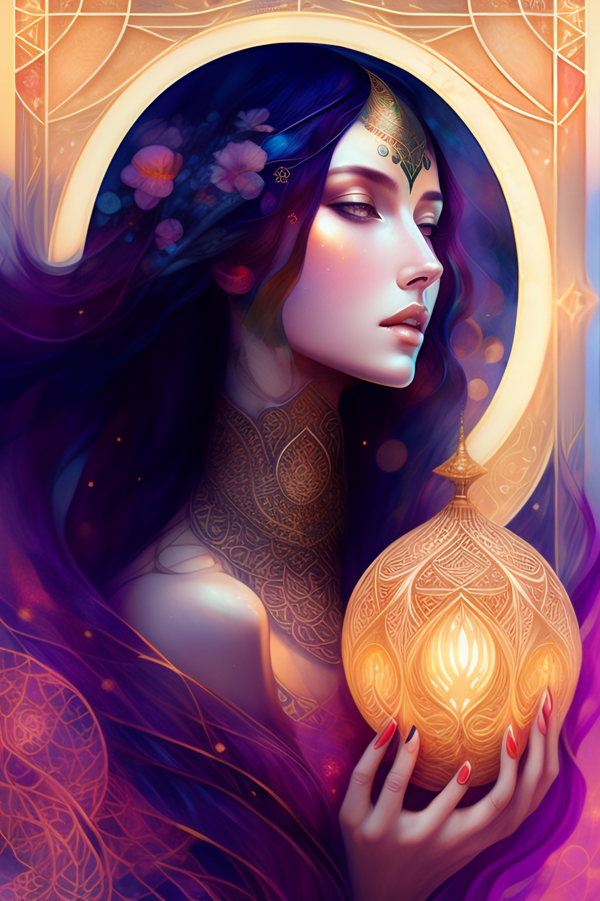 Lexica - A beautiful woman mystic stares into her glowing orb, by ...