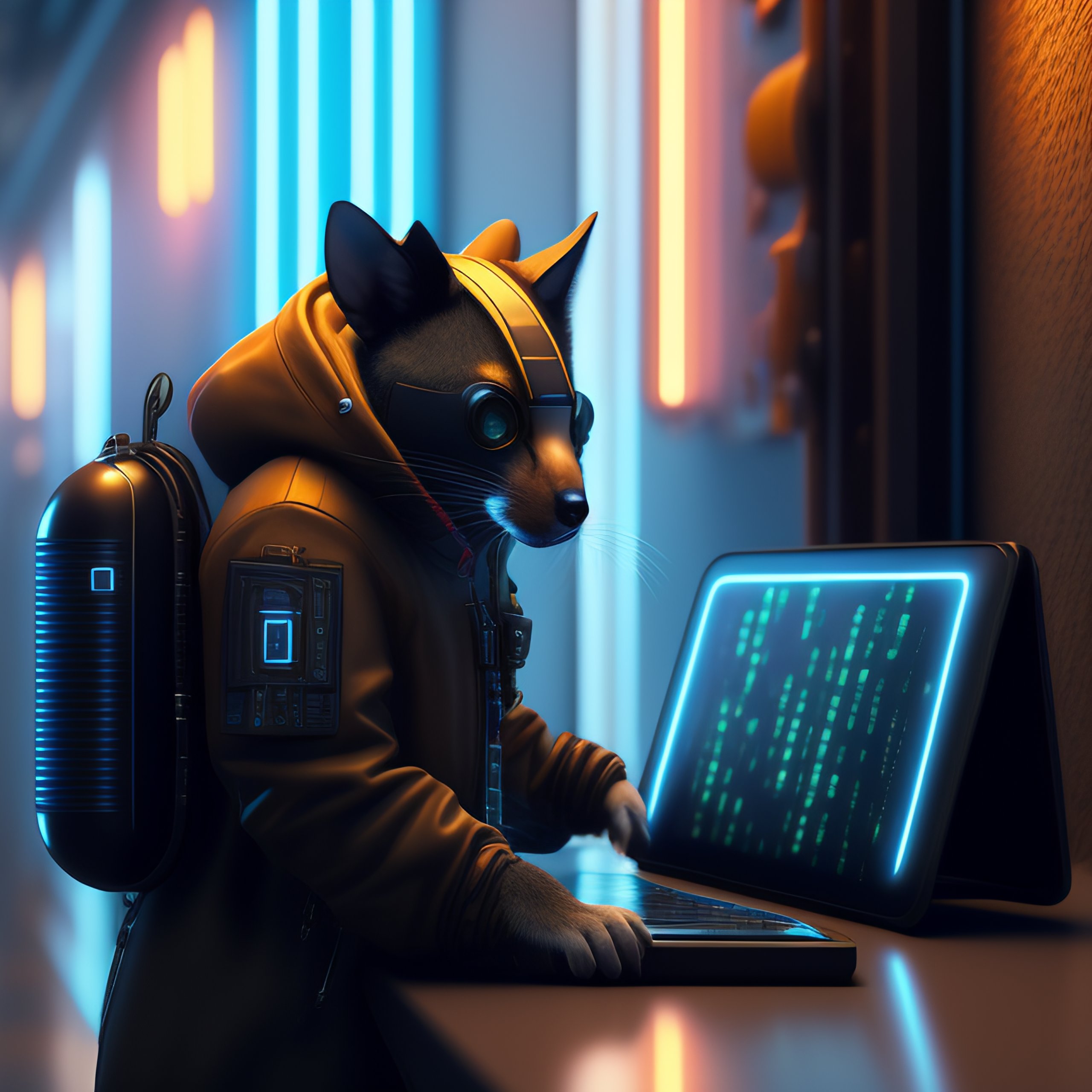 Lexica - 3d rendered jetpack cyberpunk hacker rat inside the matrix ...