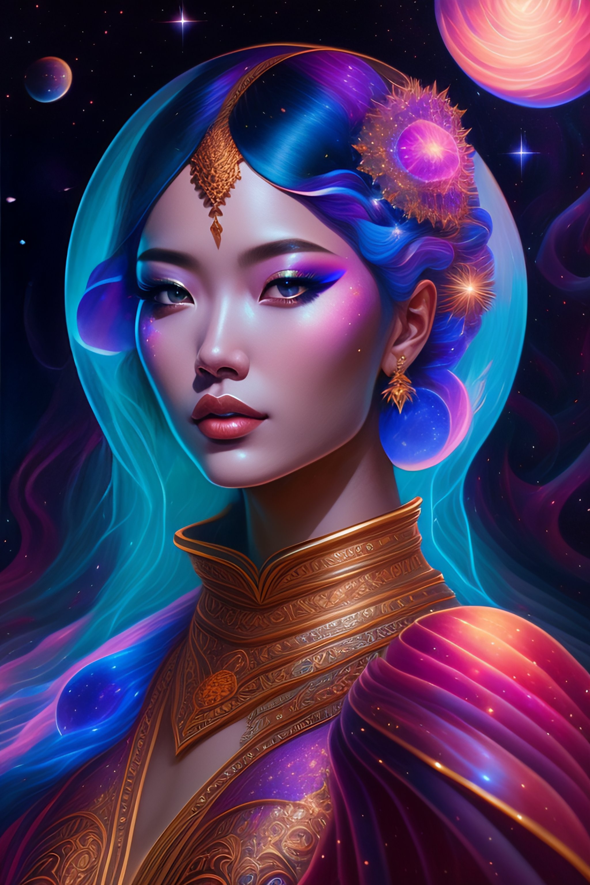 Lexica - Cosmic sorceress, nebulas, galactic, Concept art portrait by ...