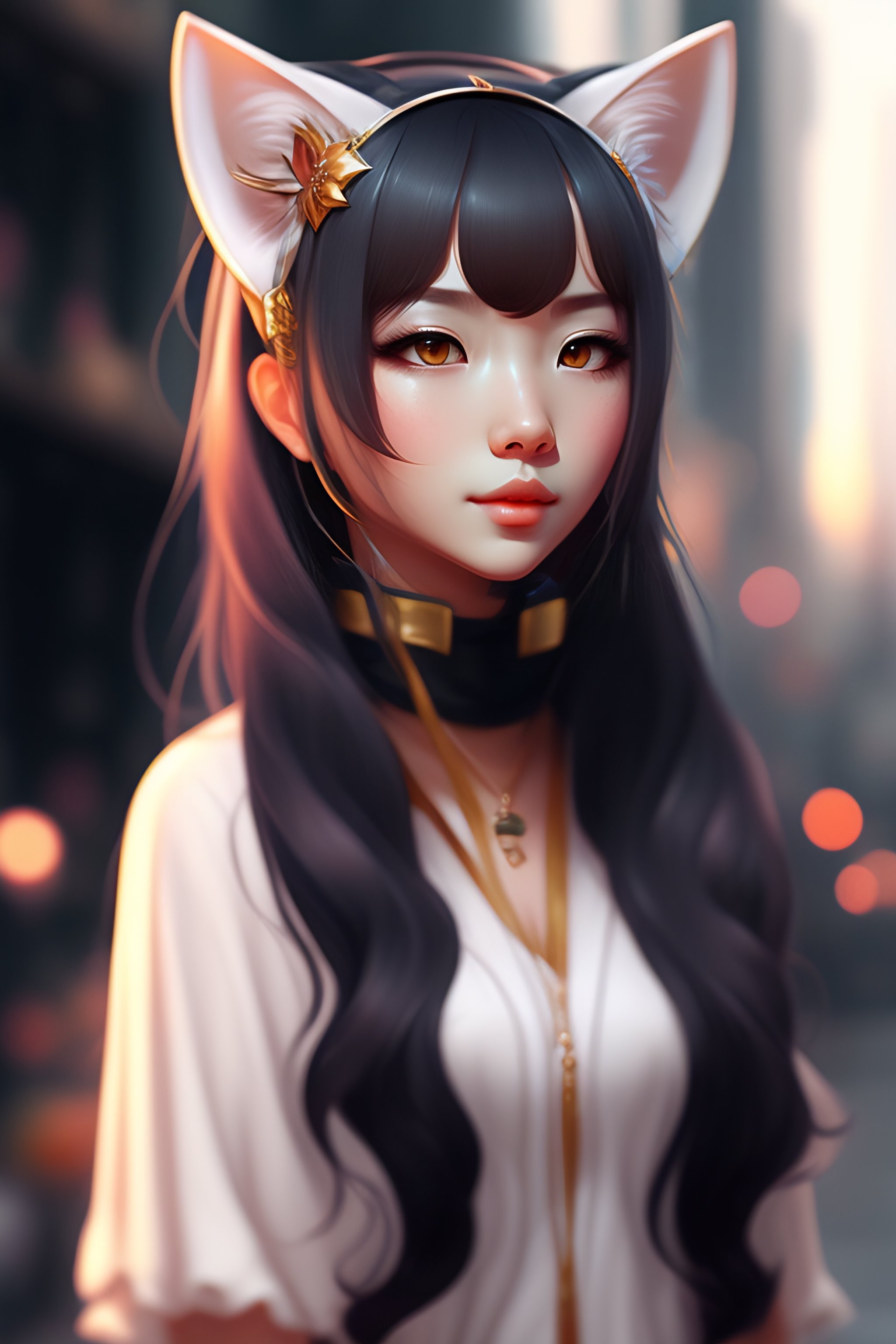 Lexica - Cat ears girl, (((by wlop)))