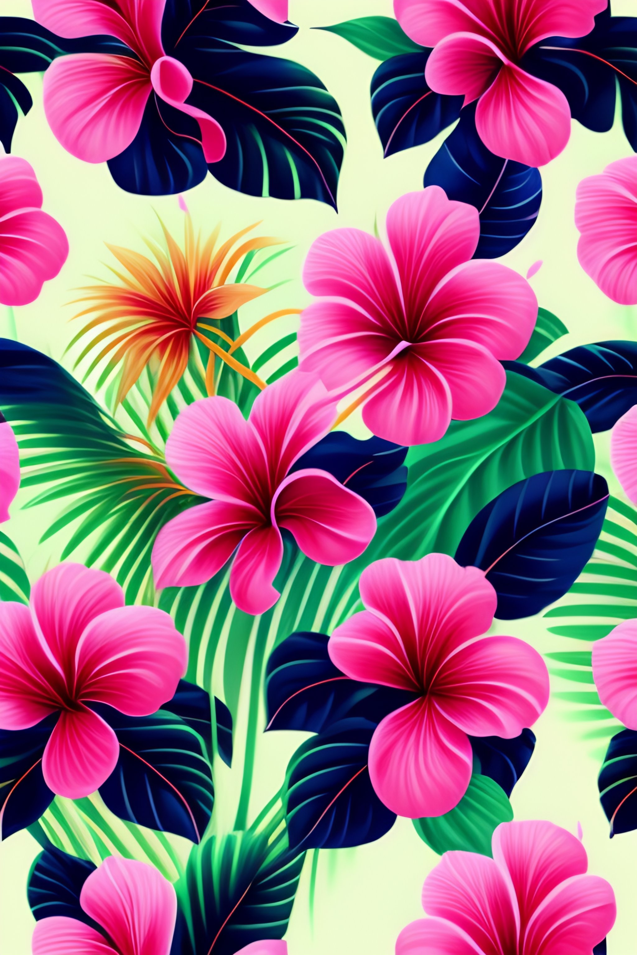 Lexica - Hawaiian Hibiscus flowers and palm trees in all over seamless ...