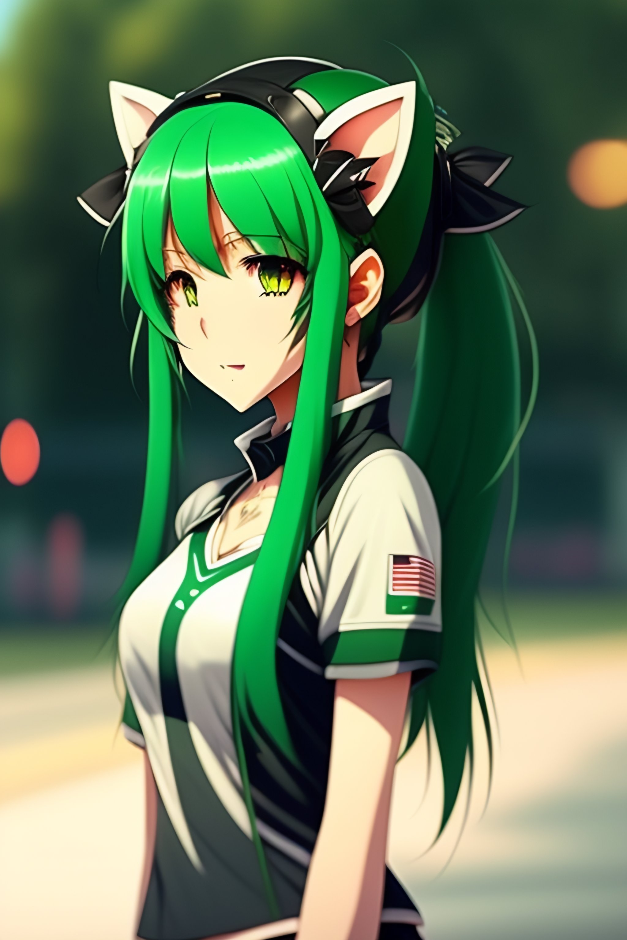 Lexica Cute Anime Girl Green Hair Small Cat Ears Pale Skin Sport Clothing Legs 4868