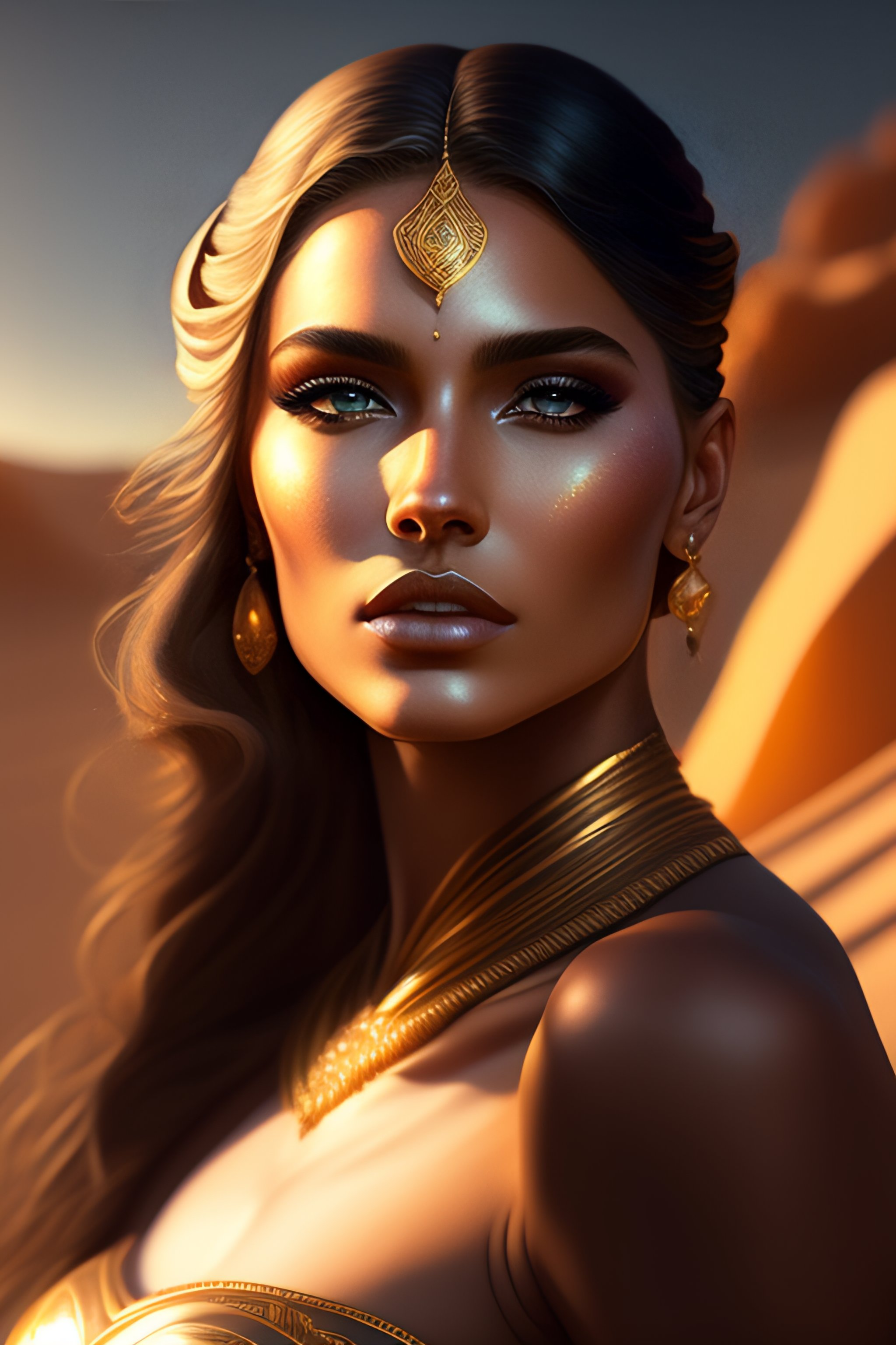 Lexica - A beautiful cinematic female sand goddess, glow golden tatto ...