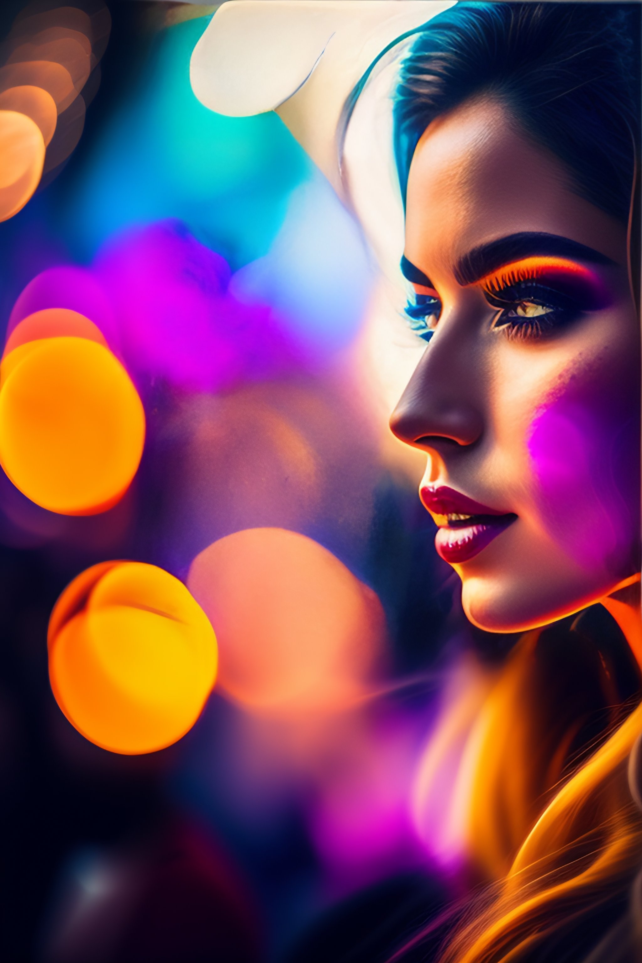 Lexica - Portrait of a young woman at a rave throwing colored dust ...