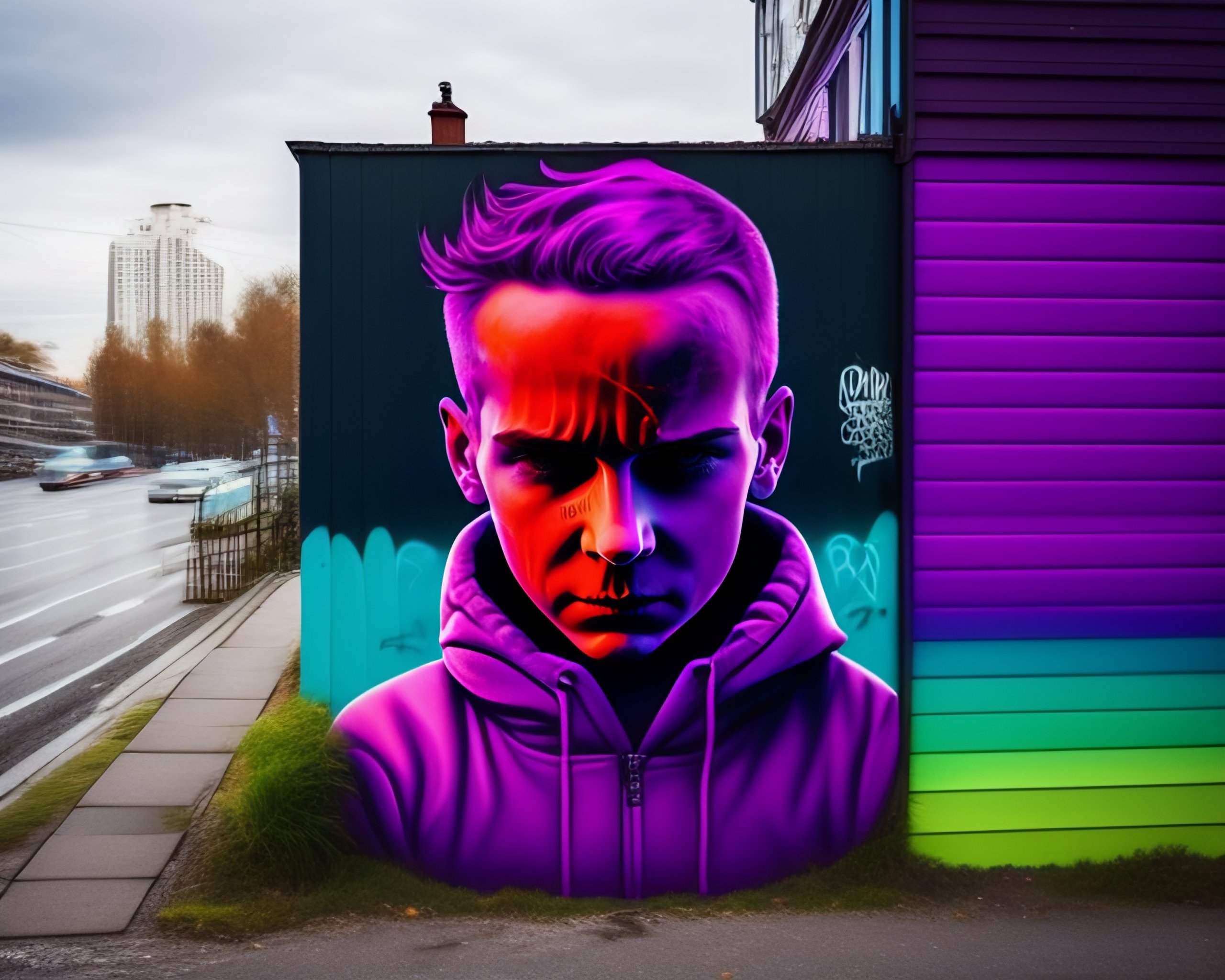 Lexica Red cabbage, human head, street, graffiti, no face,