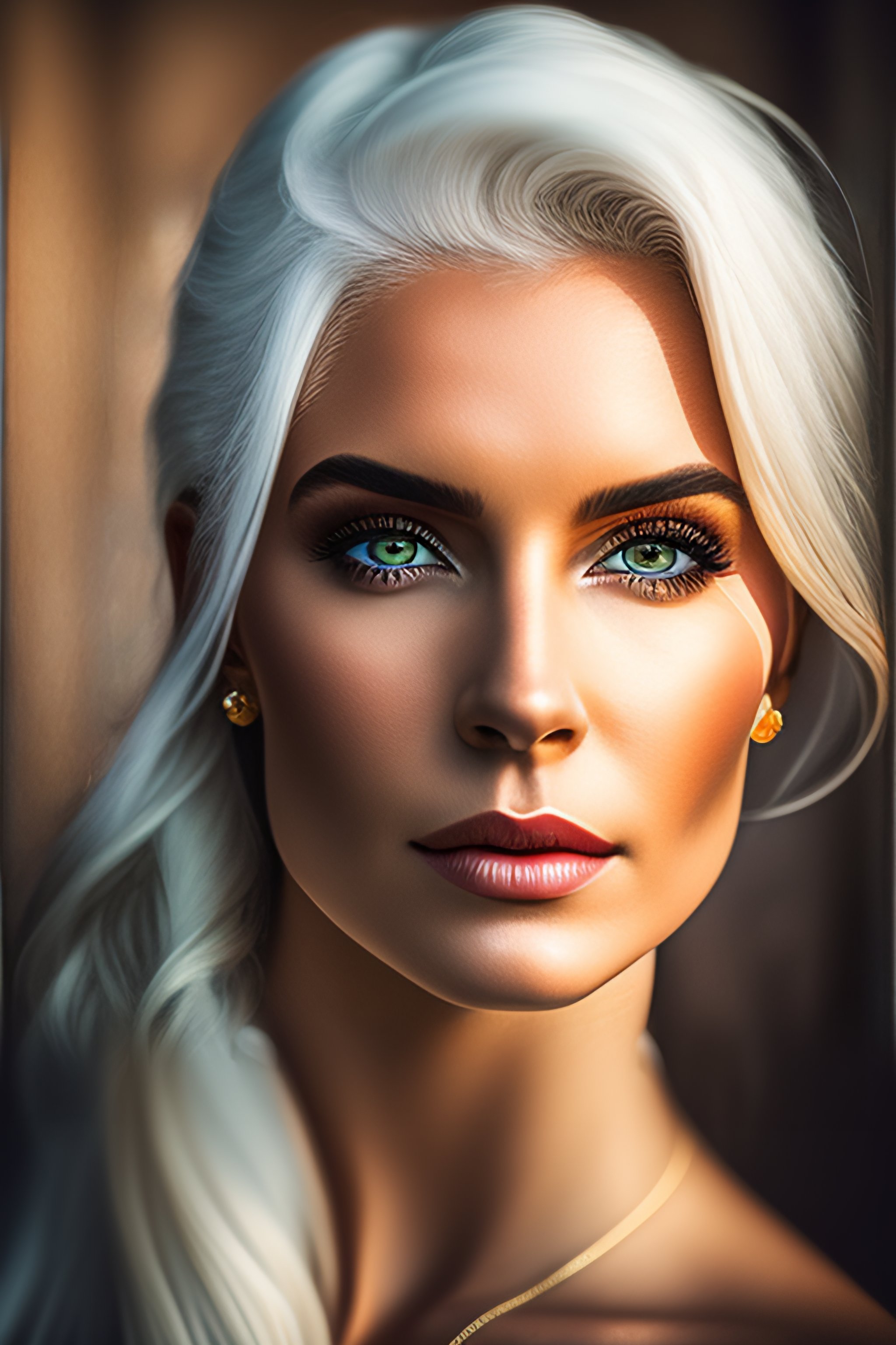Lexica Highly detailed Portrait of a beautiful young lady with white hair and sharp eyes, 35