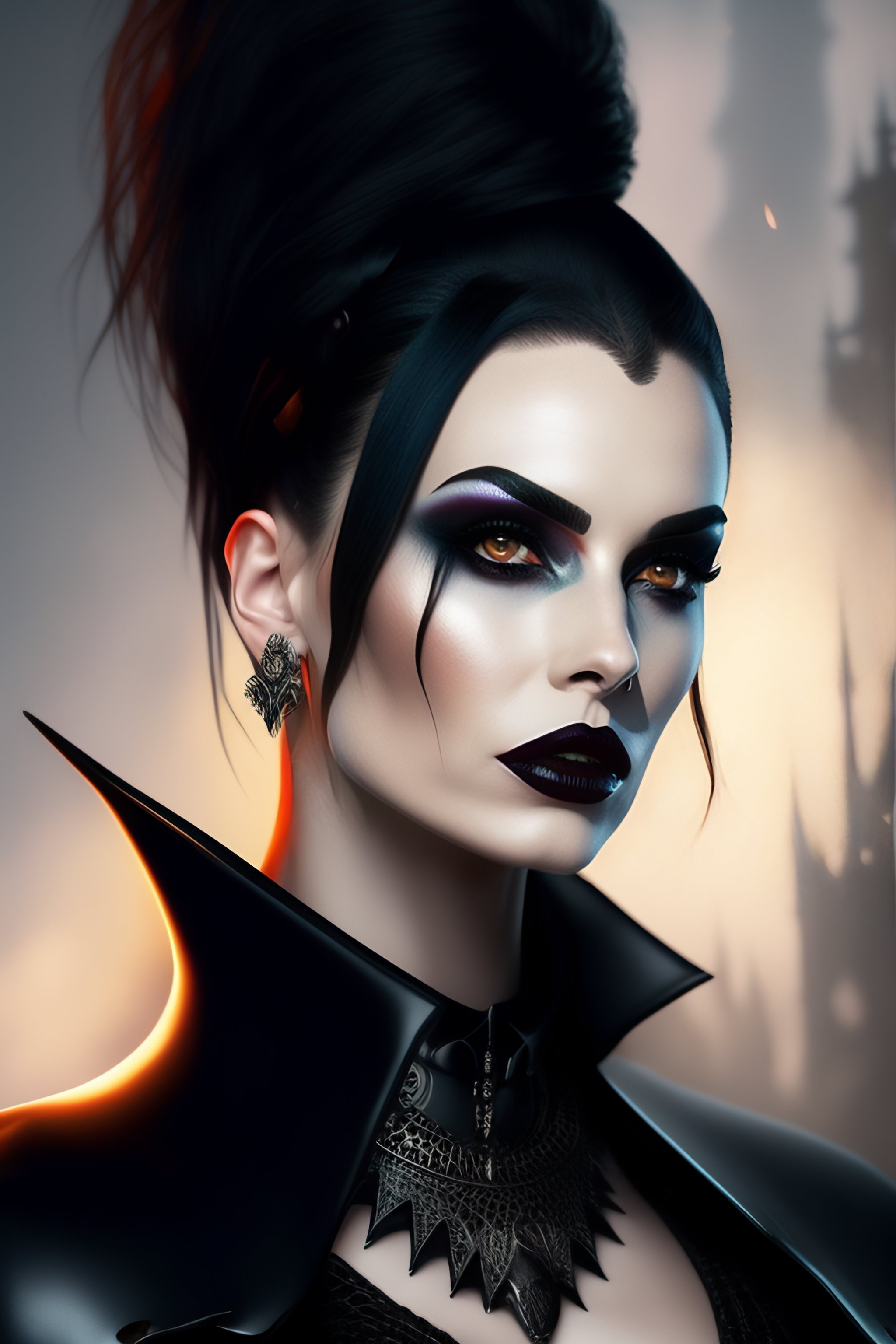 Lexica - Pale woman goth vampire black outfit hair Mohican bats blood