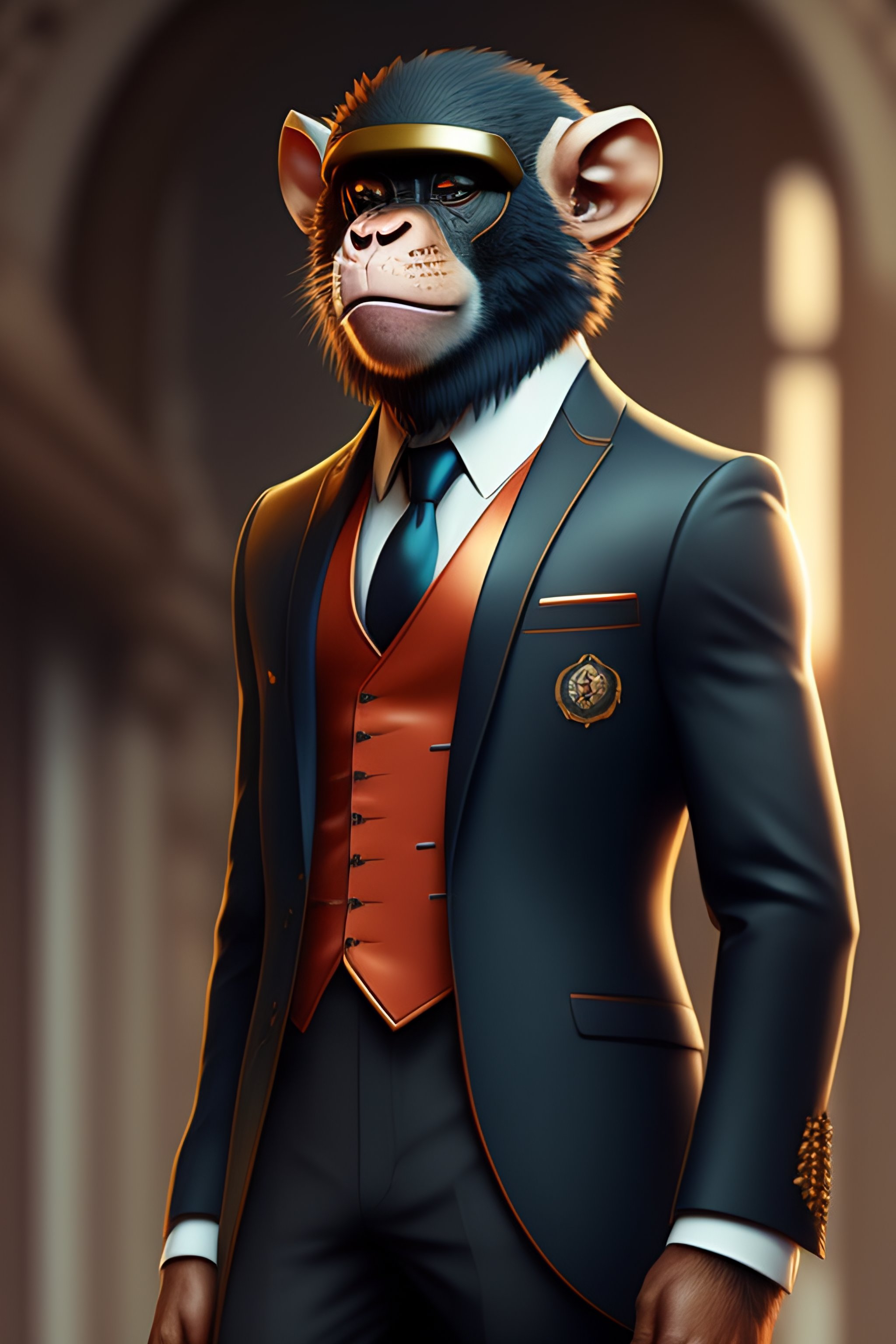 Lexica Anthro Furry Humanoid Monkey Three Piece Suit Checking Watch