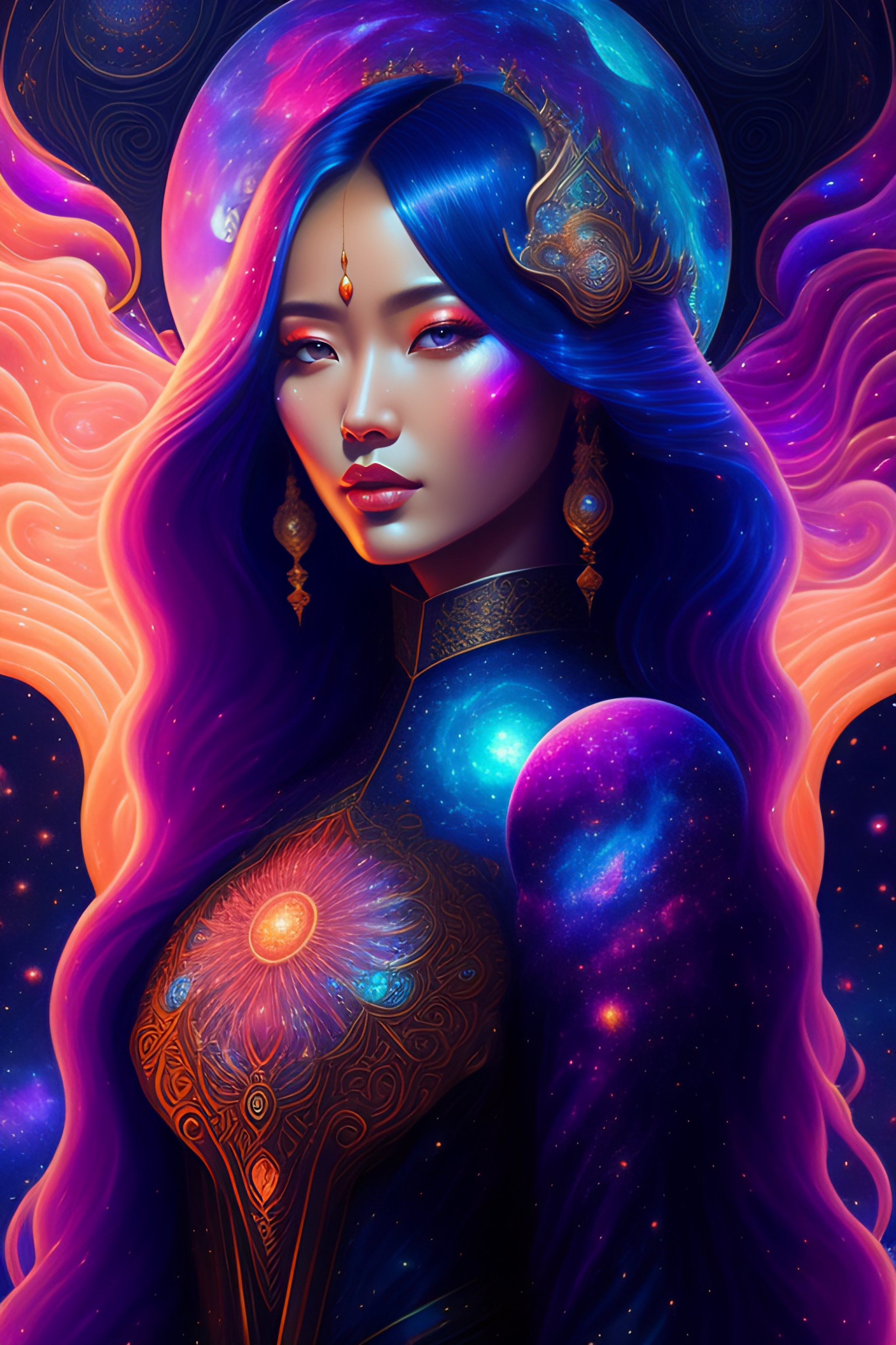 Lexica - Cosmic sorceress, nebulas, galactic, Concept art portrait by ...