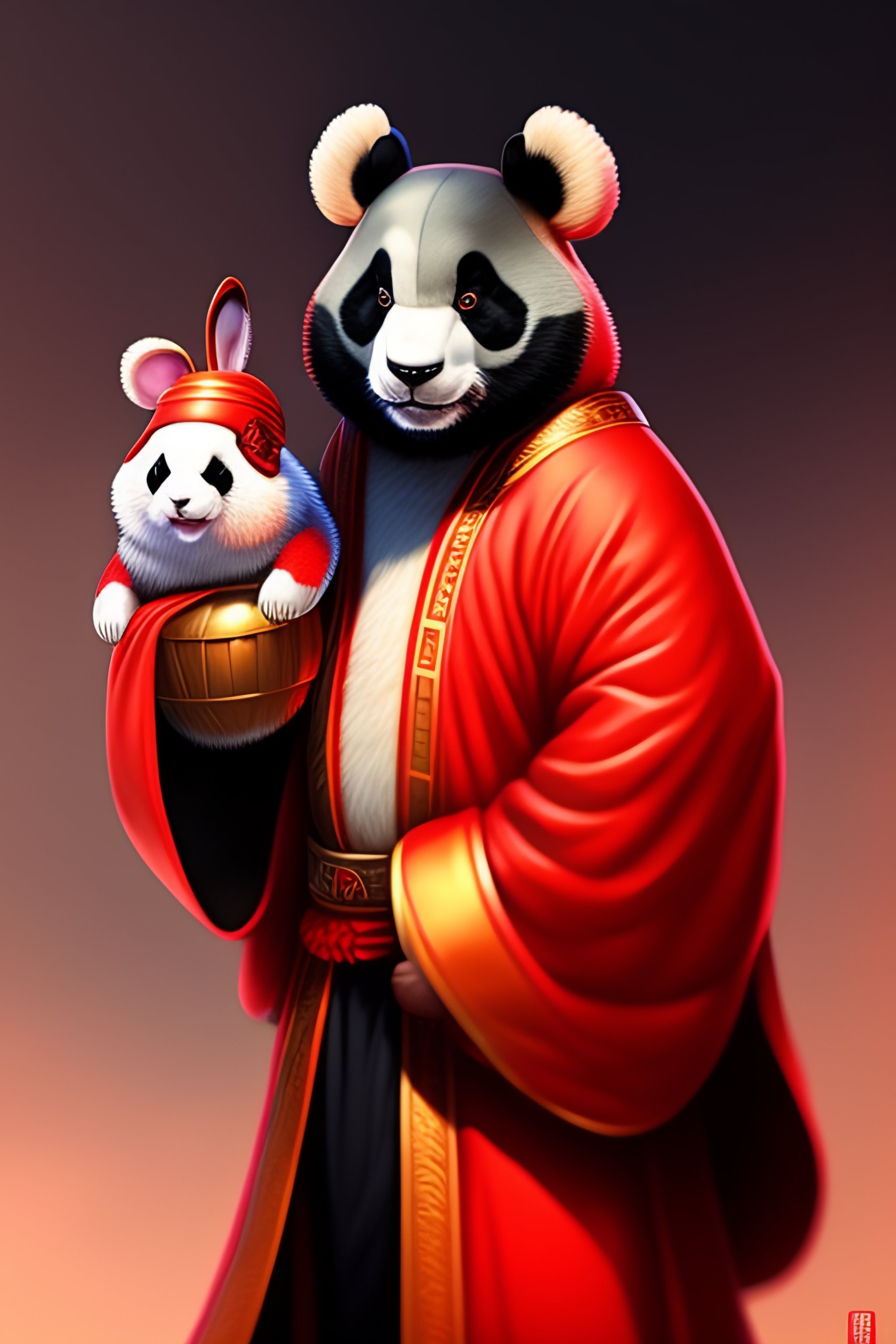 Lexica - Anthro furry humanoid panda, wearing a red Chinese robe ...