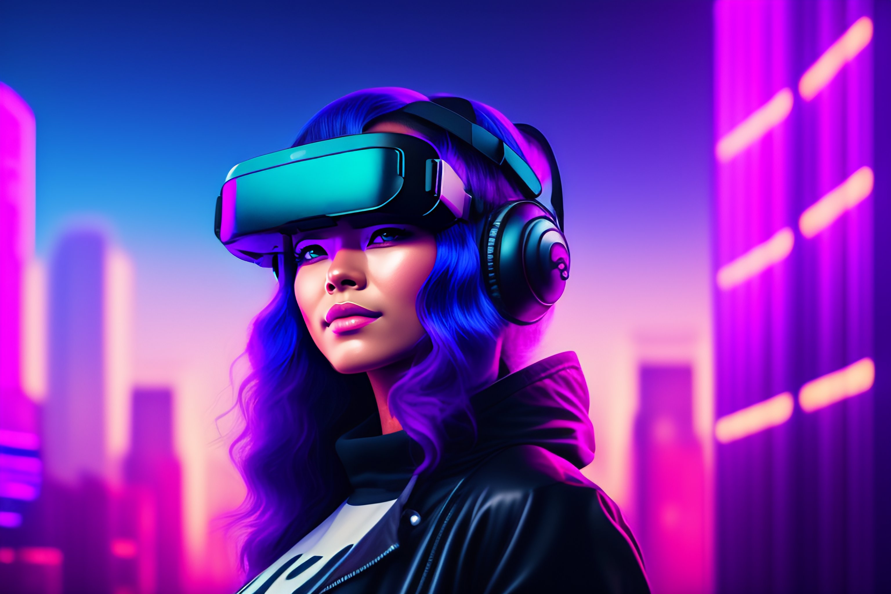 Lexica - A portrait of a female eyeless cyborg wearing a VR headset ...