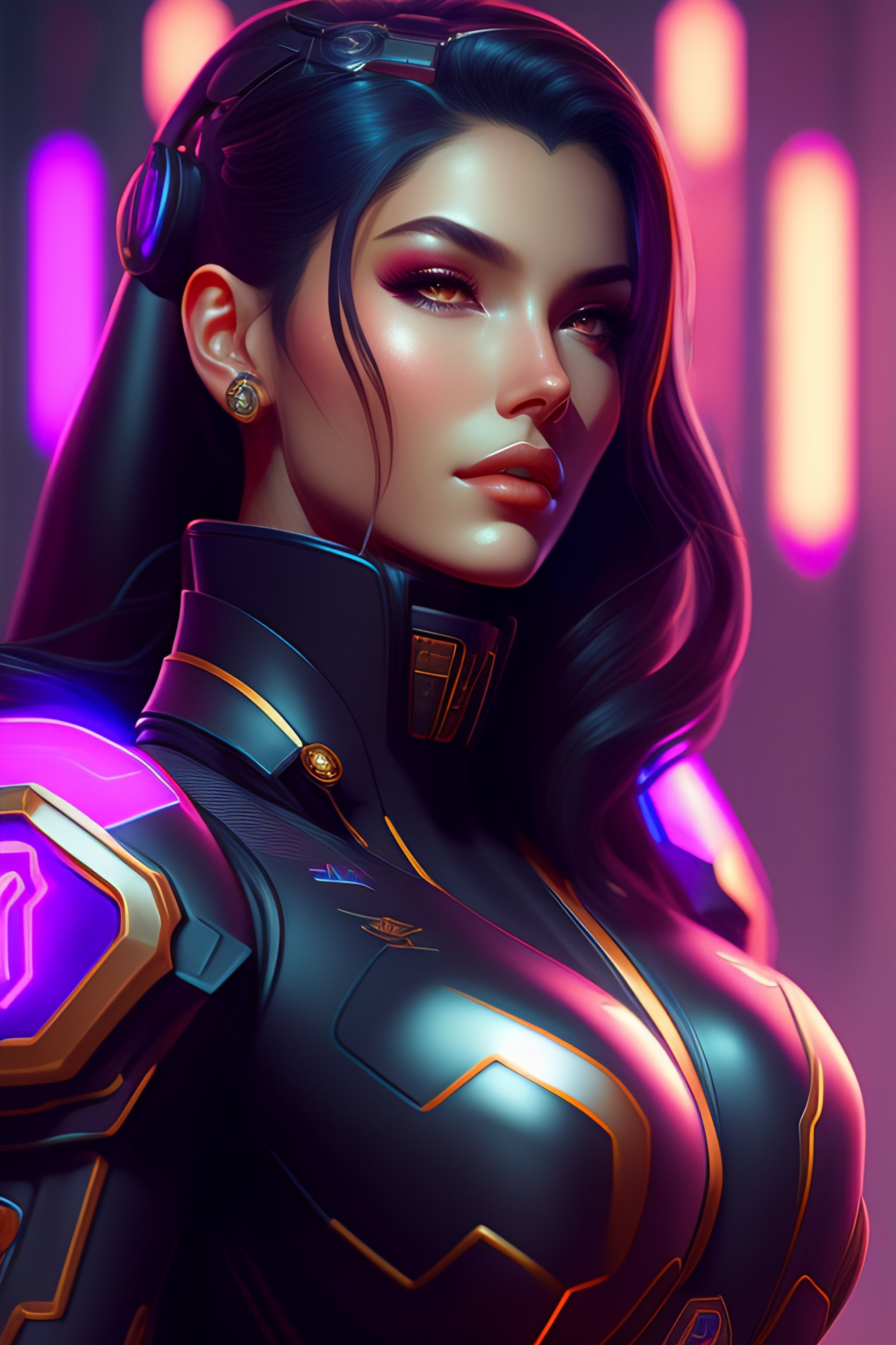 Lexica Symmetry Portrait Of Dva From Overwatch Closeup Sci Fi Tech Wear Glowing Lights 4740