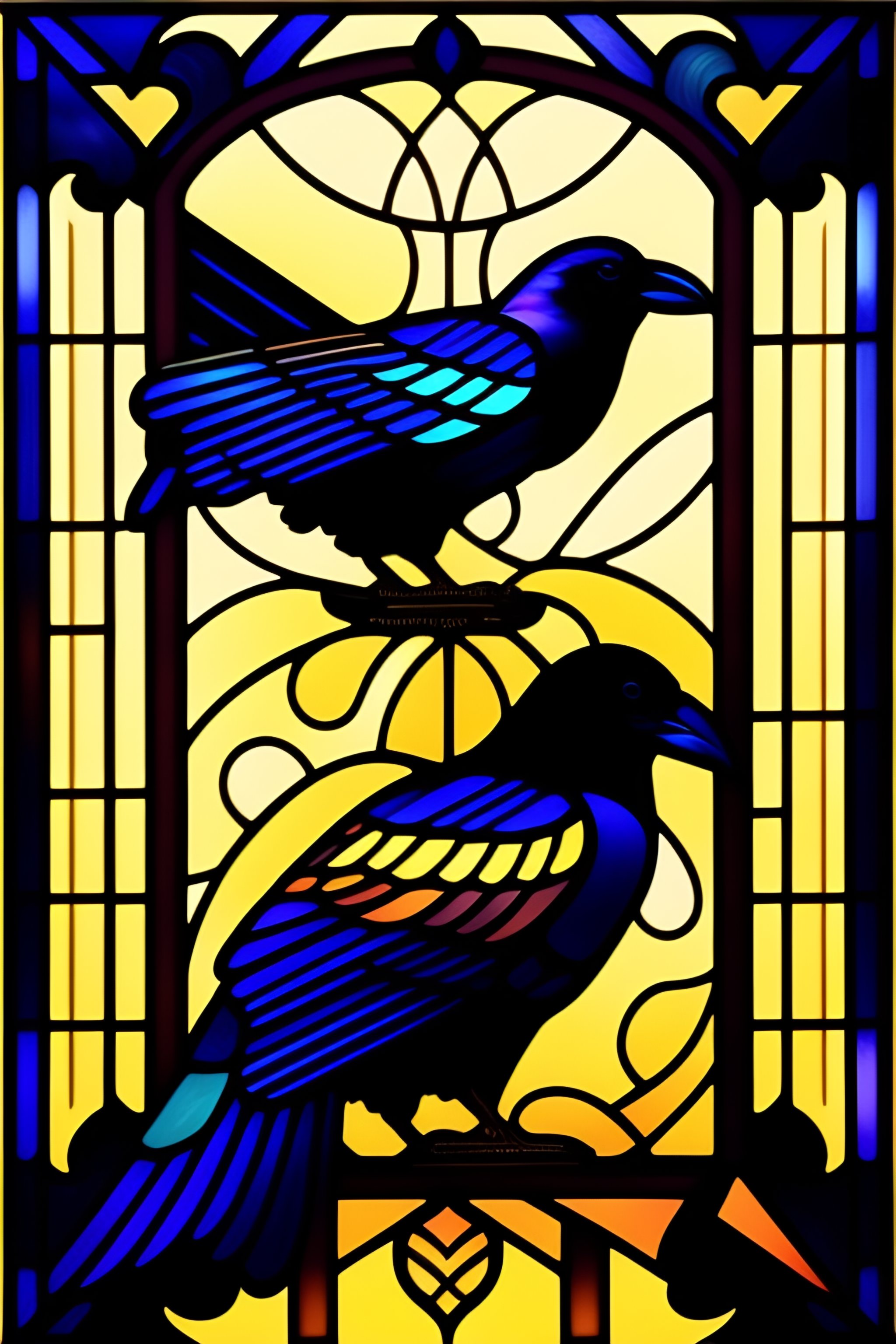 Lexica Stained Glass Raven Geometric Lines Wallpaper Art Deco