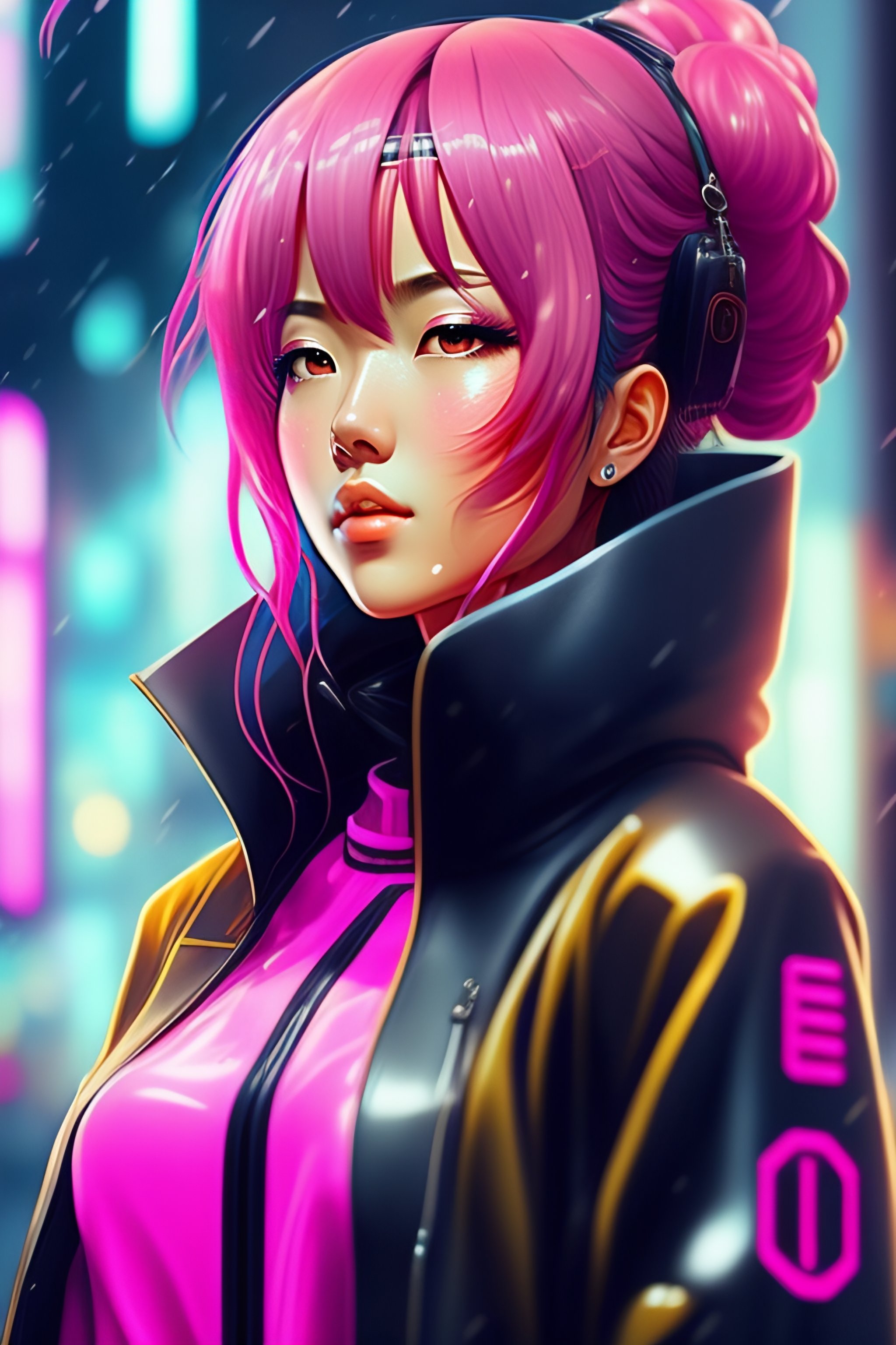 Lexica - Kaori from akira wearing a pink transparent raincoat, cyborg ...