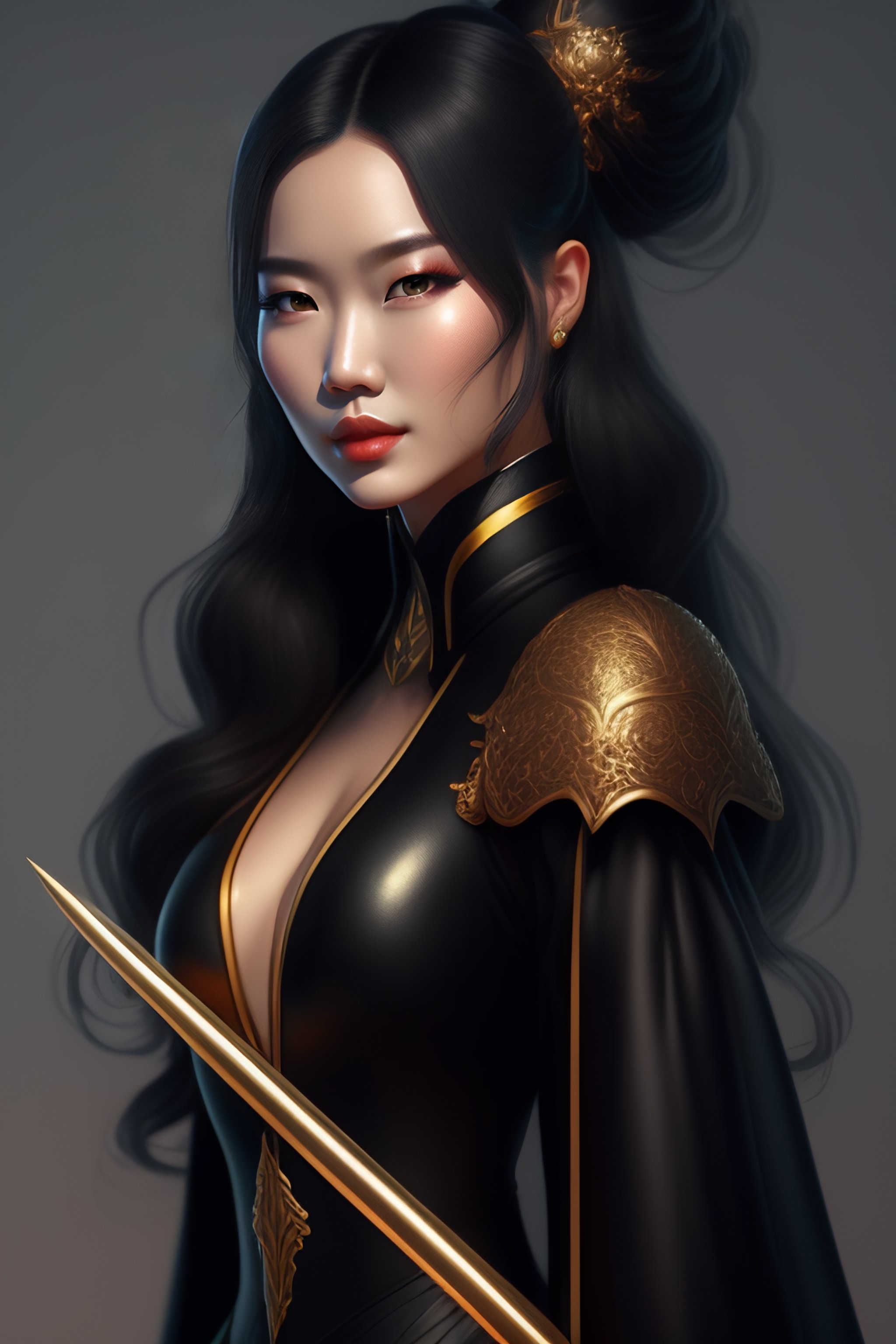 Lexica - A woman in a black outfit holding a wand, a character portrait ...