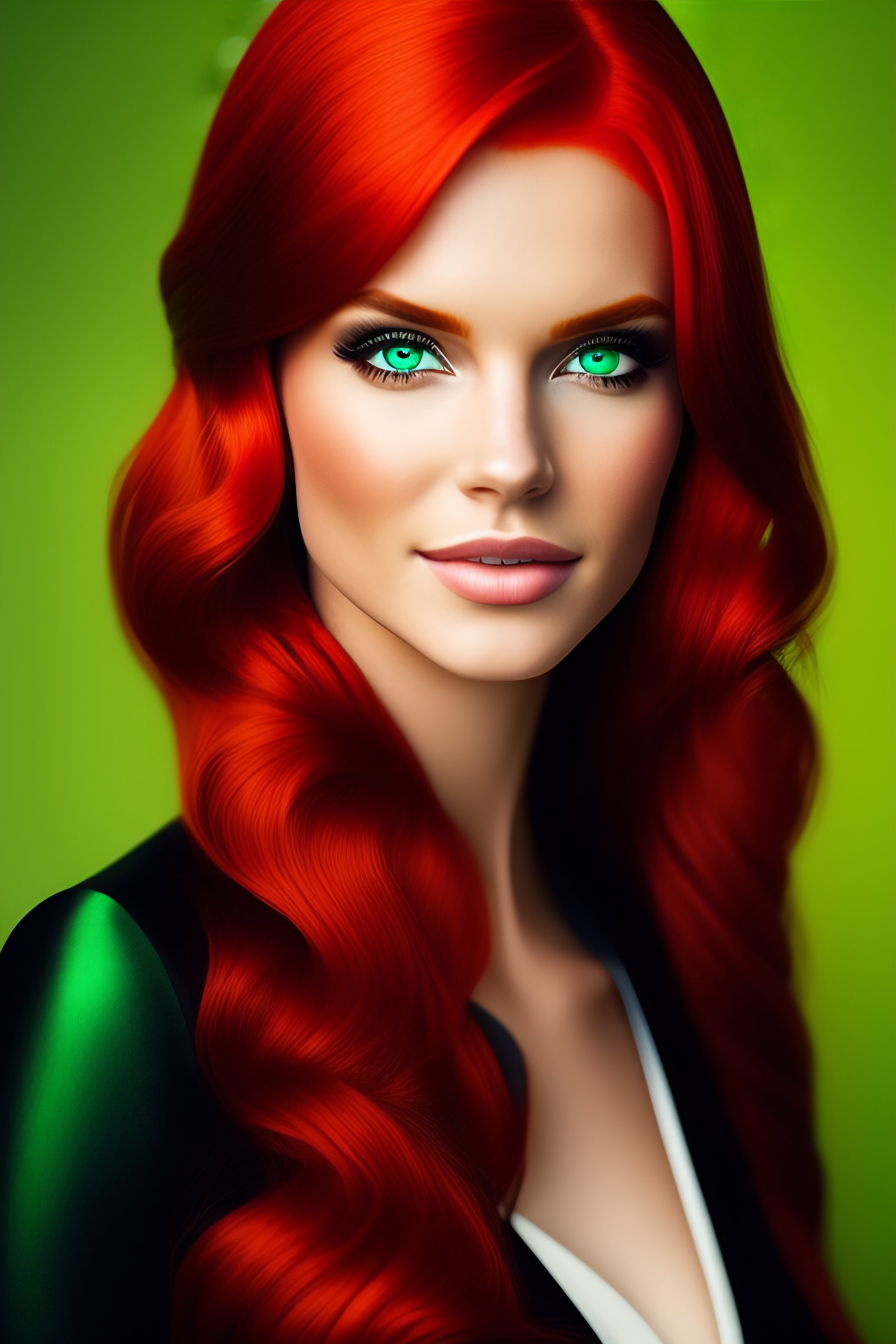 Lexica - A girl with red hair and green eyes