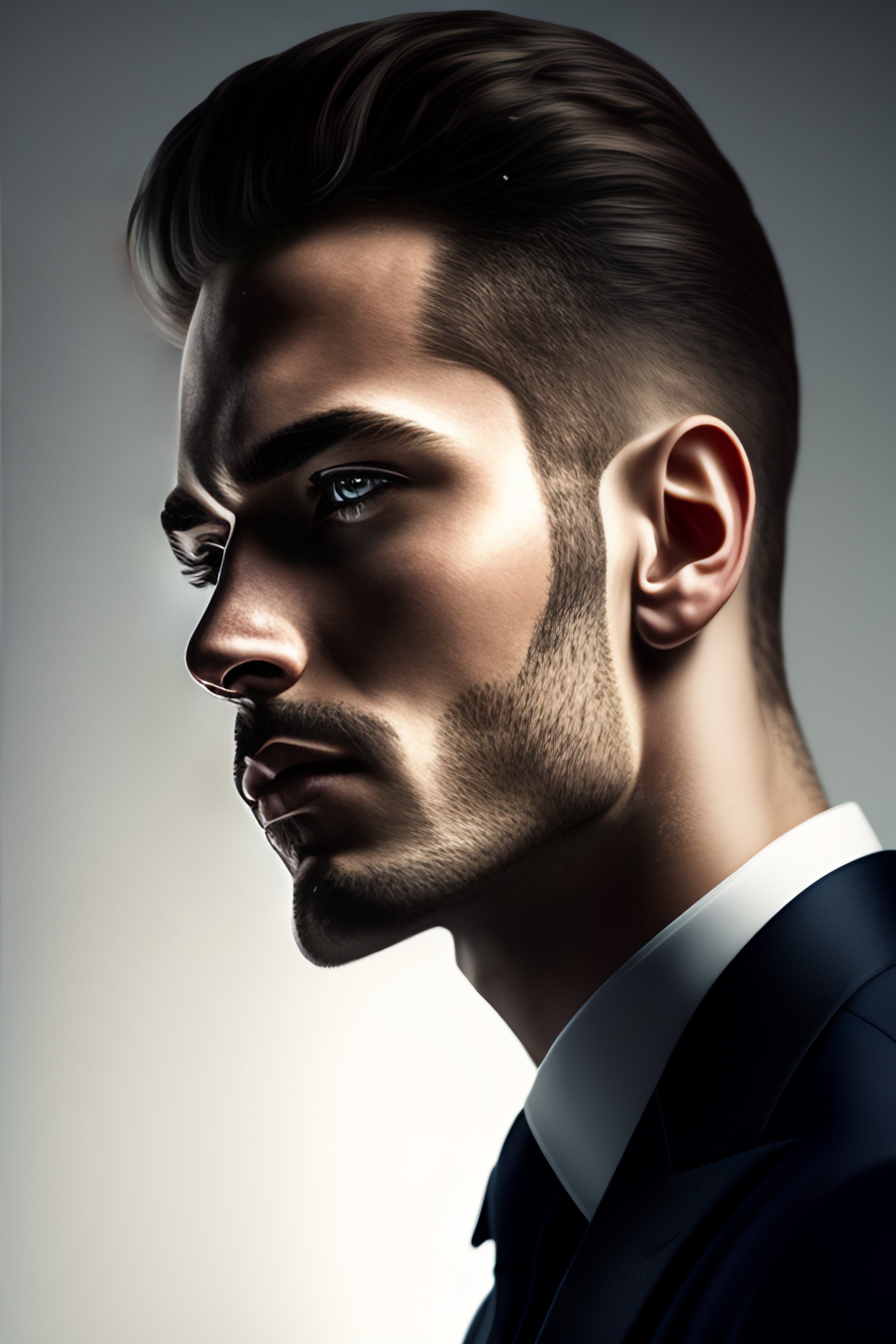 Lexica - Photorealistic portrait of a man without defined jawline, side