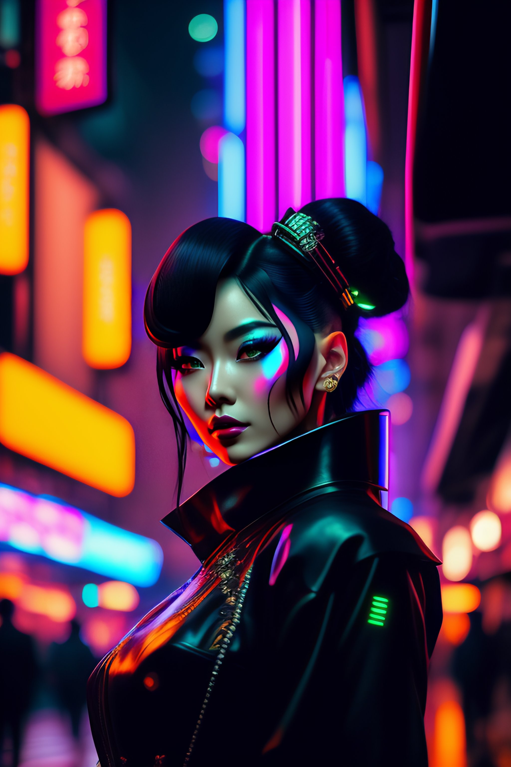 Lexica - Cyber goth Geisha in a tokyo street, Pretty Face, Beautiful ...