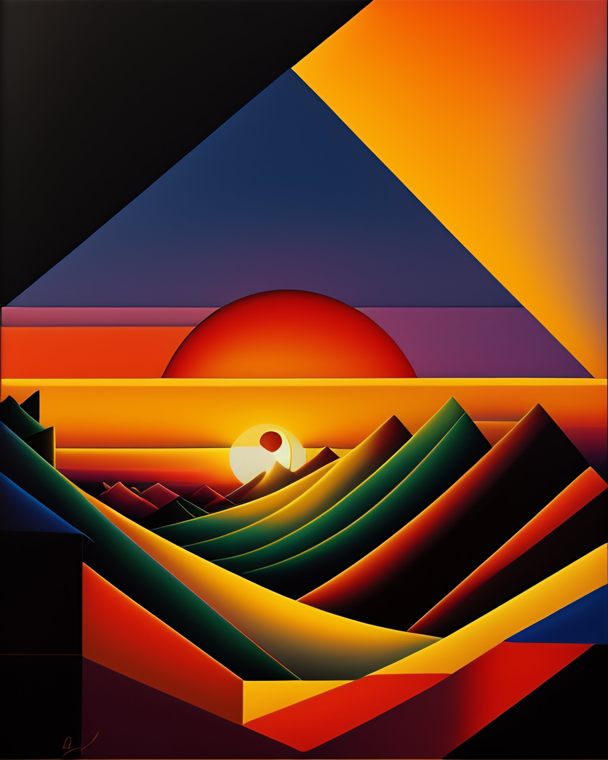 Lexica - A sunset on the mountain, cubism