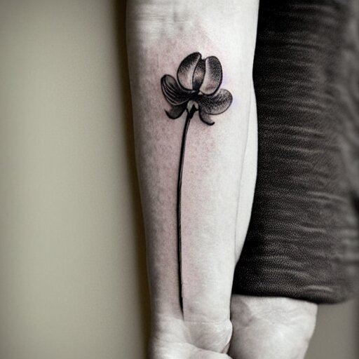 simple tattoo of an orchid sprouting from the earth