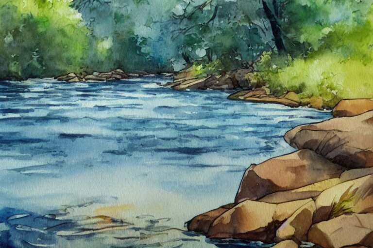 river summer watercolor pen light color on artstation 