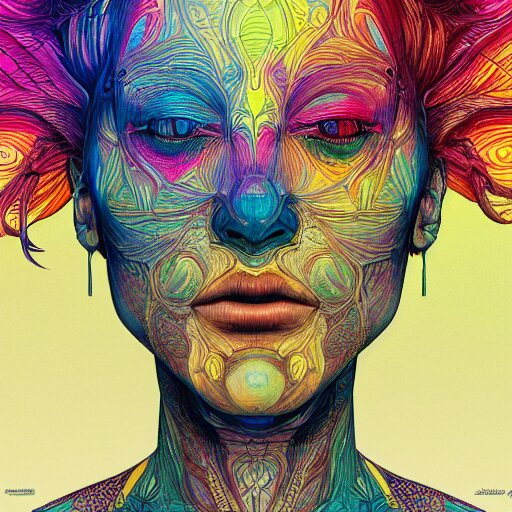 the head of a beautiful rainbow woman, an ultrafine detailed illustration by james jean, final fantasy, intricate linework, bright colors, behance contest winner, vanitas, angular, altermodern, unreal engine 5 highly rendered, global illumination, radiant light, detailed and intricate environment 