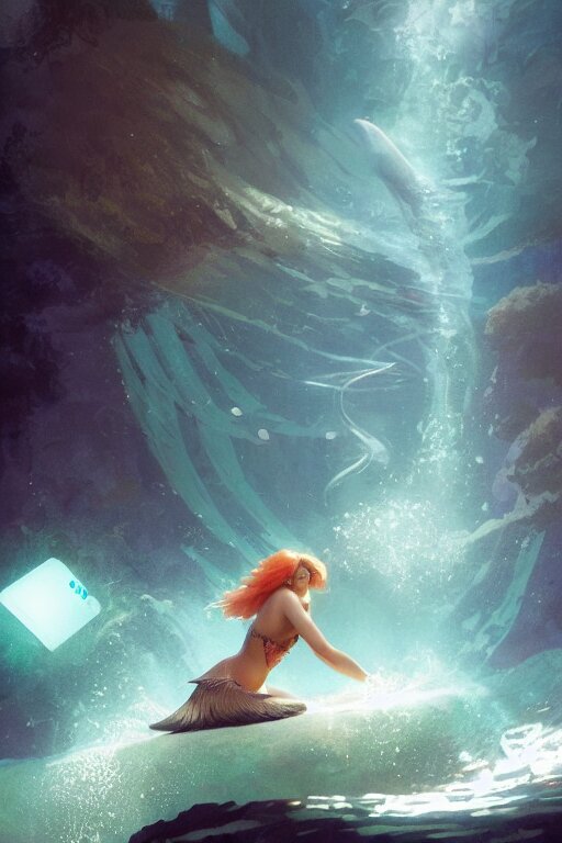 doc brown as arielle the mermaid in water, medium shot, disney animation, sharp, illustration, sharp, anime key art by greg rutkowski, bloom, dramatic lighting sharp focus, cinematic, artbook, smooth, centered 