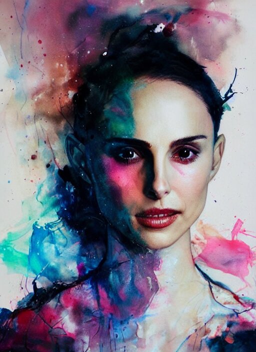 sexy little smile nathalie portman by agnes cecile, extremely luminous bright design, pastel colours, ink drips, autumn lights 